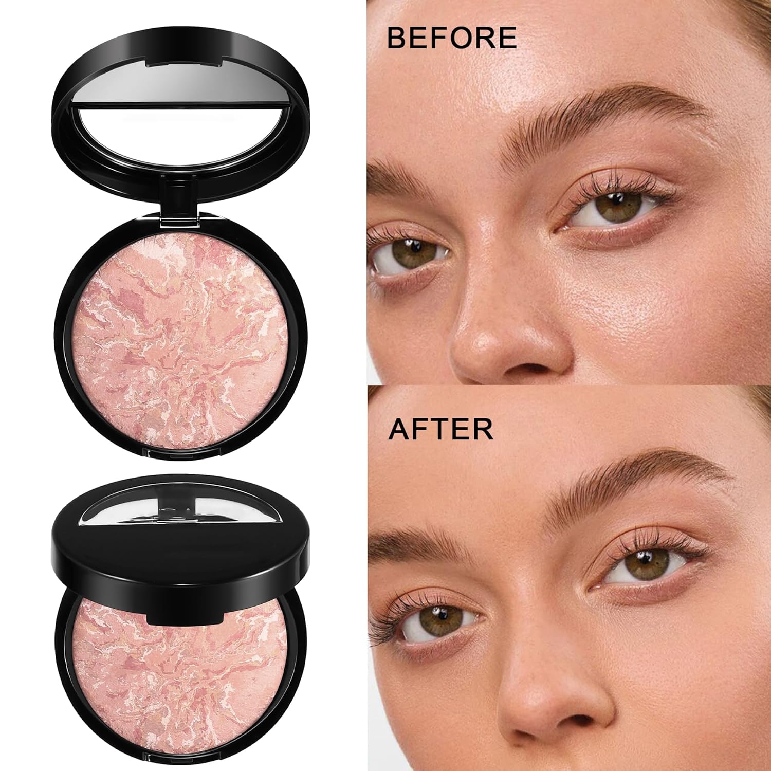 AKARY Baked Powder Foundation, Oil Control Correcting Foundation, Buildable Light to Medium Coverage - Demi-Matte Natural Flawless Finish Smooth Lightweight Setting Powder Palette, 05 Tan - Image 4