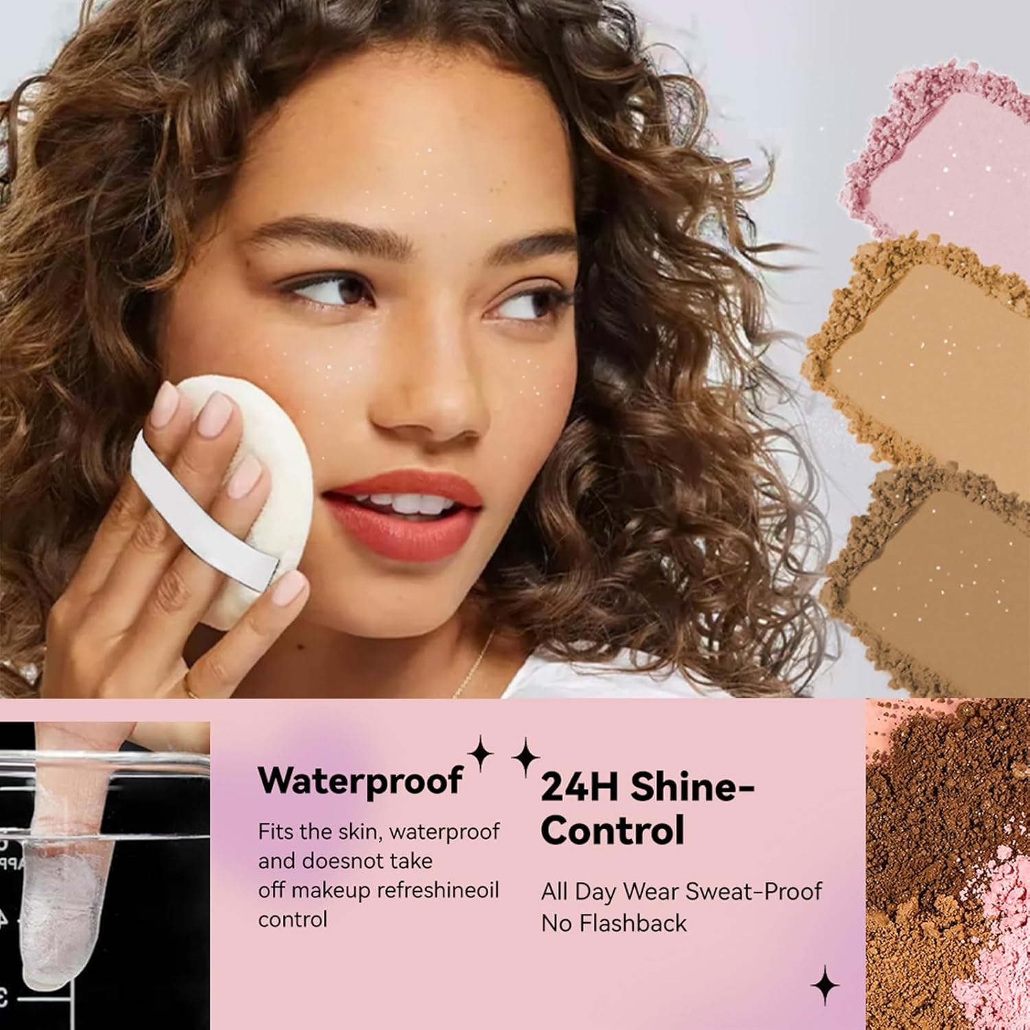 AKARY Pink Translucent Setting Powder, Shimmer Finishing Powder Oil Control for Long Lasting Makeup, Lightweight Loose Powder Waterproof Makes Skin Downy, Blurring Powder for All Skin Tones, 02 - Image 4