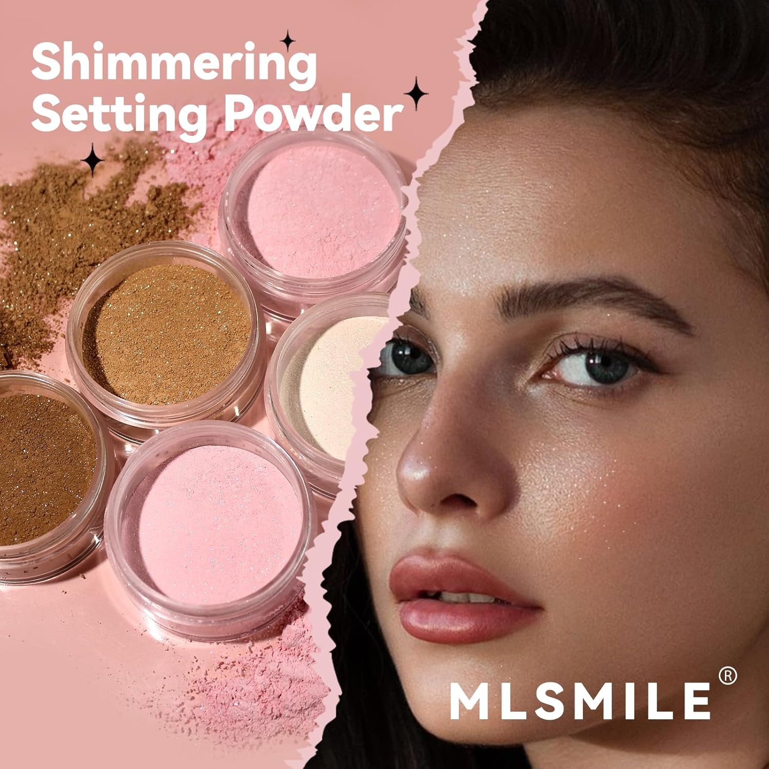AKARY Pink Translucent Setting Powder, Shimmer Finishing Powder Oil Control for Long Lasting Makeup, Lightweight Loose Powder Waterproof Makes Skin Downy, Blurring Powder for All Skin Tones, 02 - Image 2
