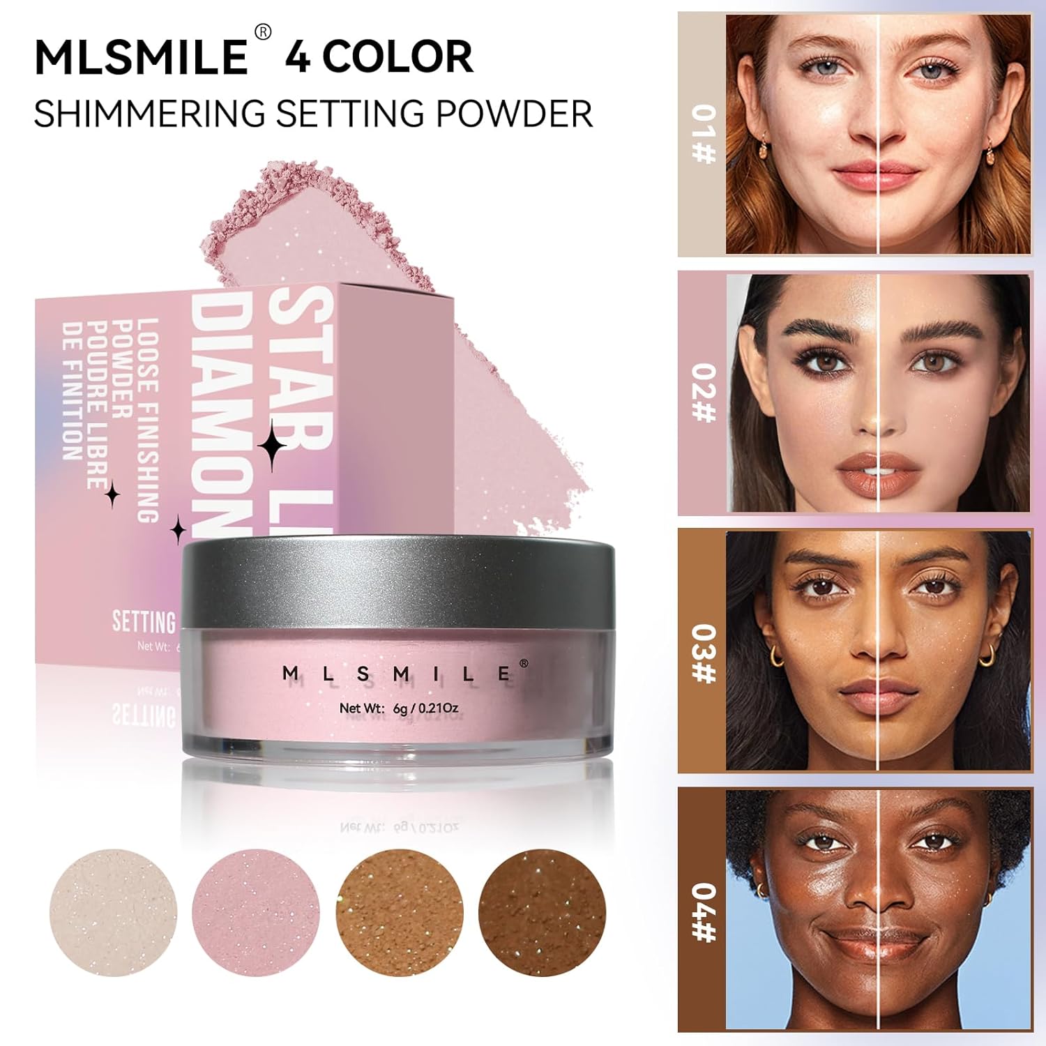 AKARY Pink Translucent Setting Powder, Shimmer Finishing Powder Oil Control for Long Lasting Makeup, Lightweight Loose Powder Waterproof Makes Skin Downy, Blurring Powder for All Skin Tones, 02 - Image 5