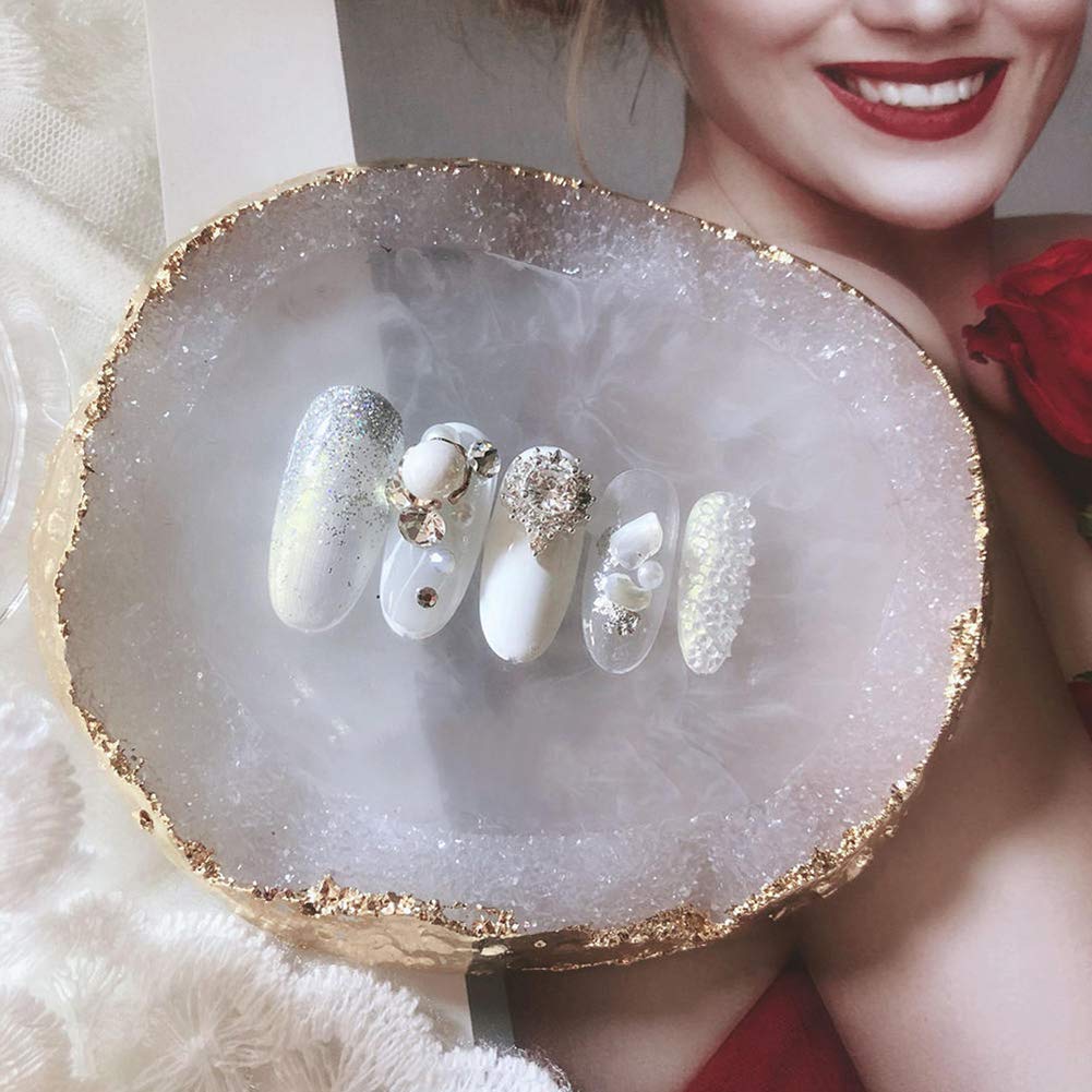 AKOAK 1 Pack Phnom Penh Resin Crystal Agate Palette Nail Art Gel Nail Polish Palette Nail Piece Display Tool,White - Image 2