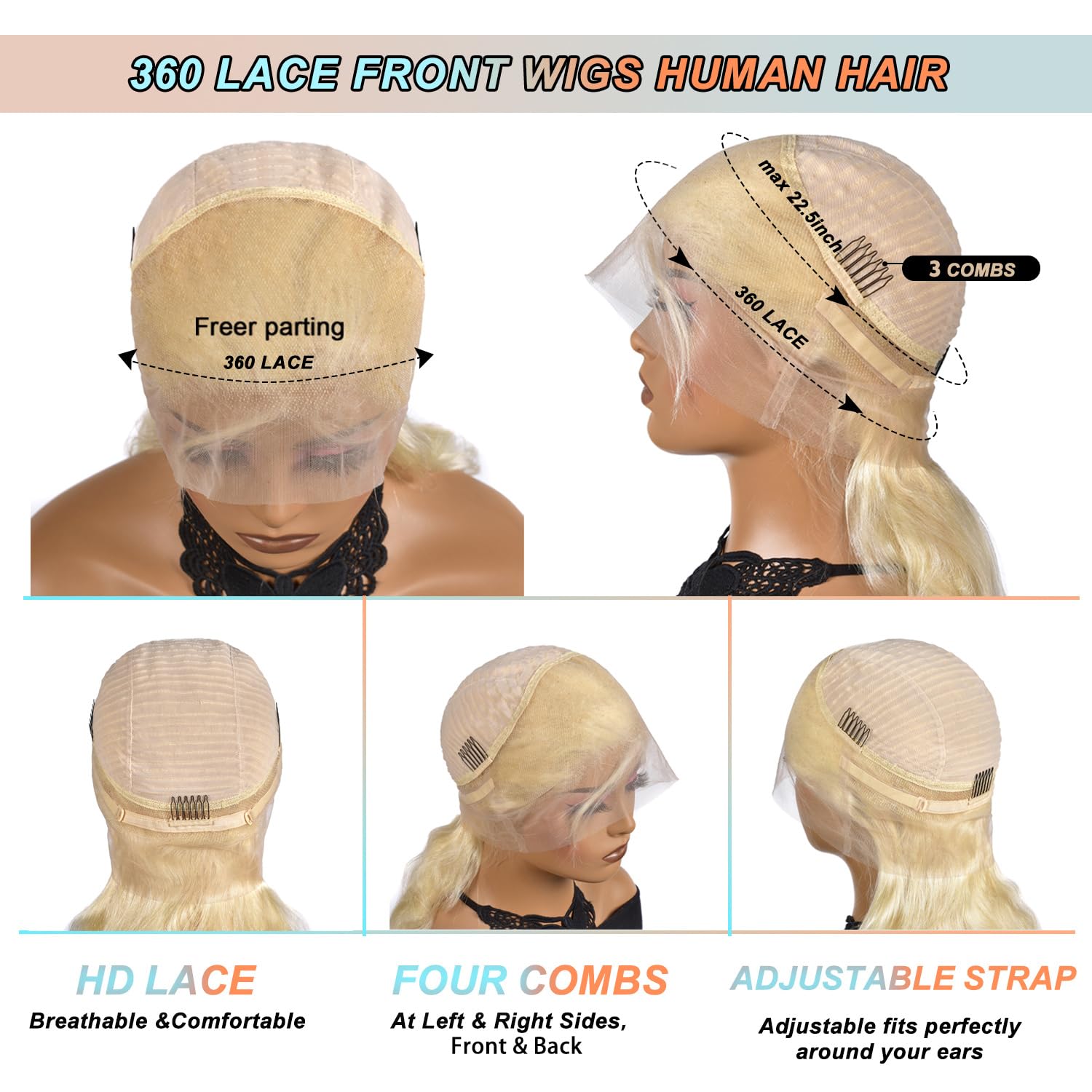 Alipeacock 360 Body Wave 613 Lace Front Wig Human Hair 200% Density Blonde 360 Lace Front Wigs Human Hair Pre Plucked Full Lace Wigs Human Hair 26inch - Image 4