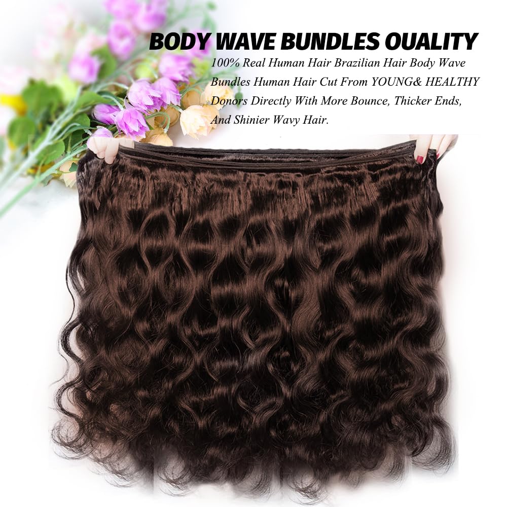 ALLRUN Brown Body Wave Bundles Human Hair 16 18 20 Inch Light Brown Hair Bundles Body Wave 12A 100% Unprocessed Brazilian Virgin Hair Chocolate Color Human Hair Extension Color 4# - Image 5