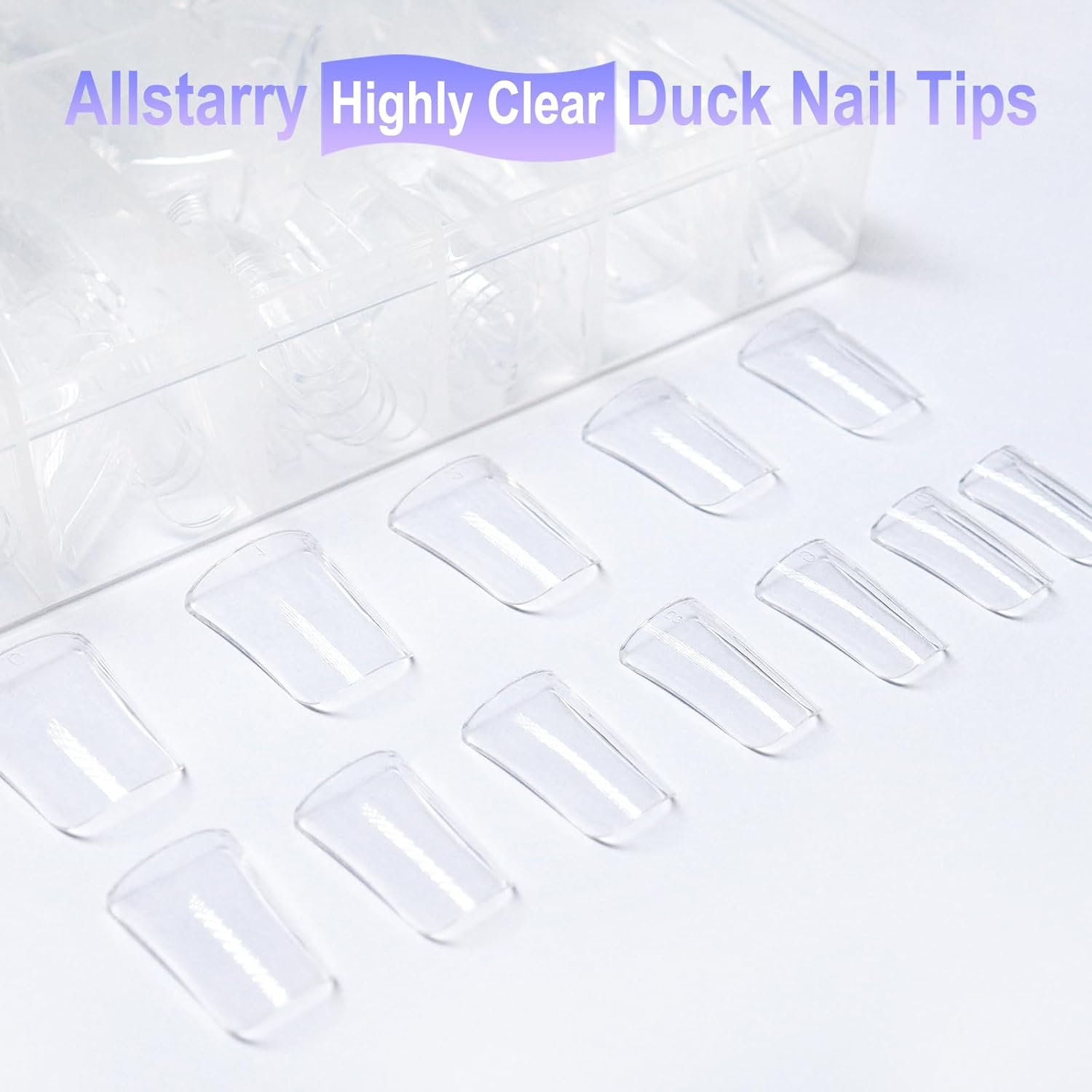 Allstarry Duck Nail Tips, 288pcs Short Curved Nail Tips Full Cover 12 Sizes Clear Duck Nails Press on Crystal Ducks Feet False Nails Extension French Soft Gel Fan Tips for Y2K Salon DIY - 22MM - Image 6