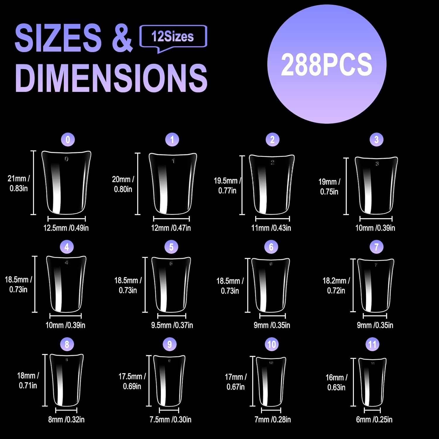 Allstarry Duck Nail Tips, 288pcs Short Curved Nail Tips Full Cover 12 Sizes Clear Duck Nails Press on Crystal Ducks Feet False Nails Extension French Soft Gel Fan Tips for Y2K Salon DIY - 22MM - Image 2