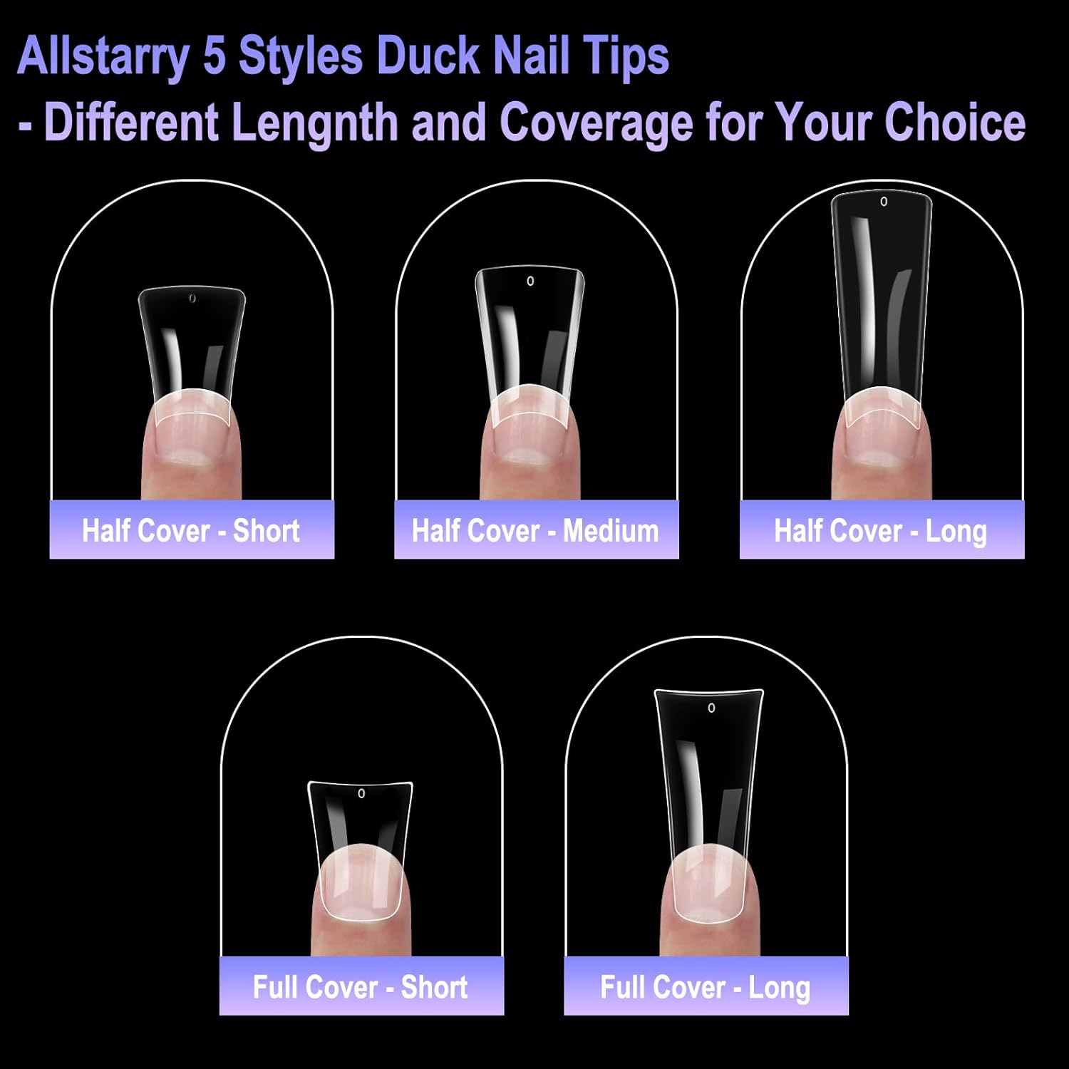 Allstarry Duck Nail Tips, 288pcs Short Curved Nail Tips Full Cover 12 Sizes Clear Duck Nails Press on Crystal Ducks Feet False Nails Extension French Soft Gel Fan Tips for Y2K Salon DIY - 22MM - Image 8