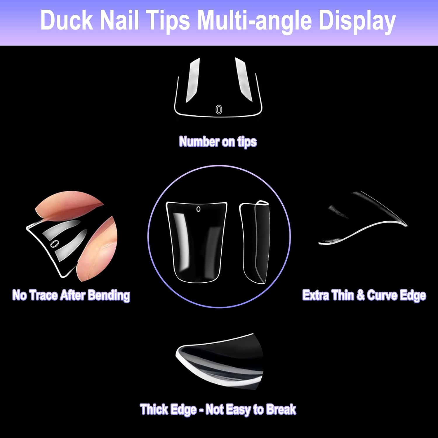 Allstarry Duck Nail Tips, 288pcs Short Curved Nail Tips Full Cover 12 Sizes Clear Duck Nails Press on Crystal Ducks Feet False Nails Extension French Soft Gel Fan Tips for Y2K Salon DIY - 22MM - Image 7