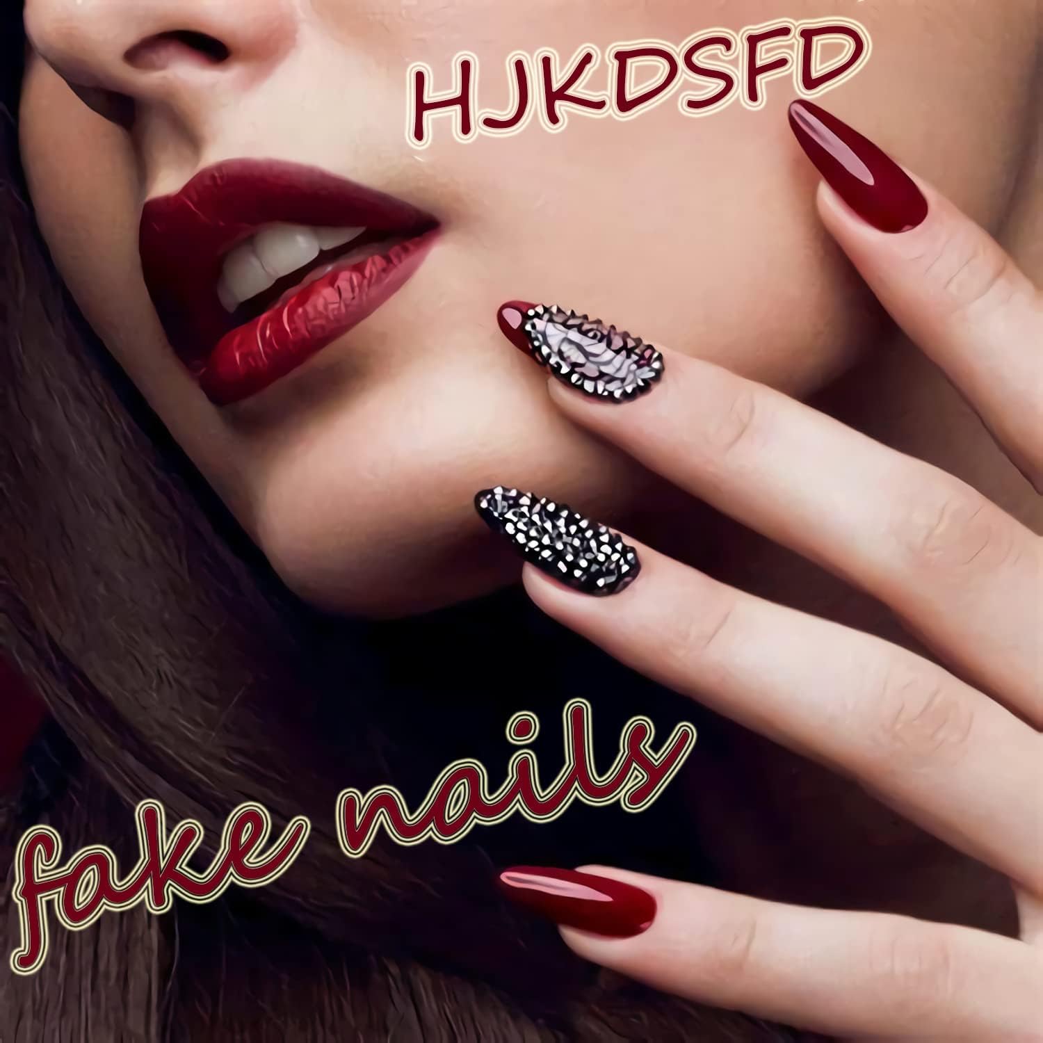 Almond Press on Nails Medium Length Fake Nails Black Goth Acrylic Glue on Nails Glow in the Dark False Nails with Designs Full Cover Glue on Nails Reusable Artificial Nails for Women 24Pcs - Image 7