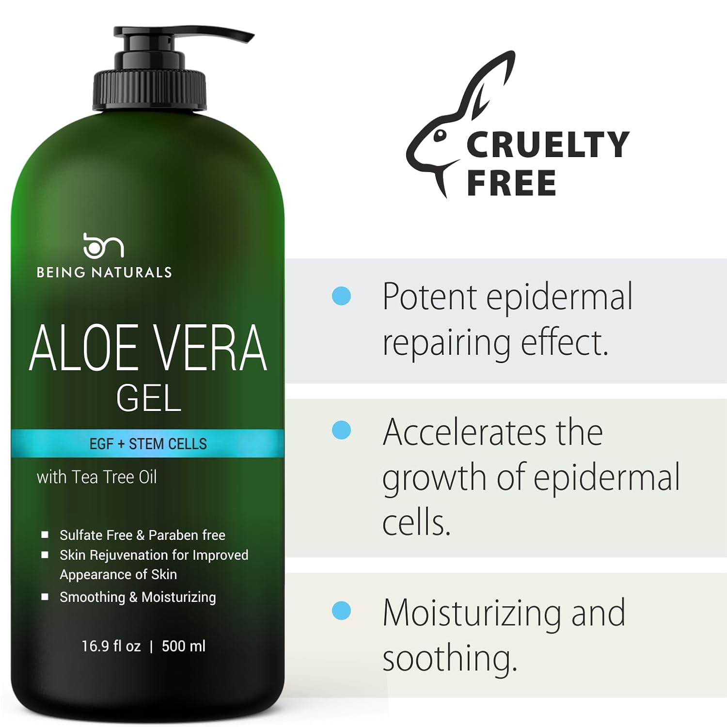 Aloe vera Gel - from 100% Pure Organic Aloe Infused with EGF, Stem Cell, Rosemary Oil - Natural Raw Moisturizer for Face, Body, Hair. Perfect for Sunburn, Acne, Razor Bumps 16.9 fl oz - Image 3