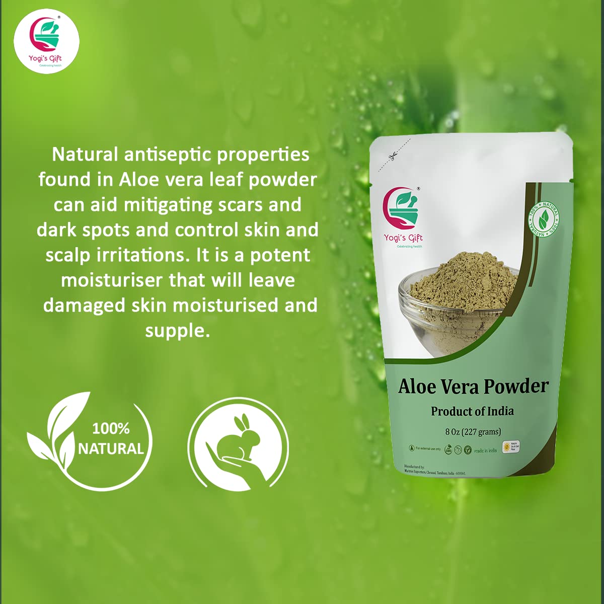 Aloe Vera Powder 8 oz | Moisturizing Face Mask Ingredient For Dry Skin | Hair Mask Ingredient for Hair Growth | Made from Pure & Cultivated Aloevera | by Yogi’s Gift® - Image 3