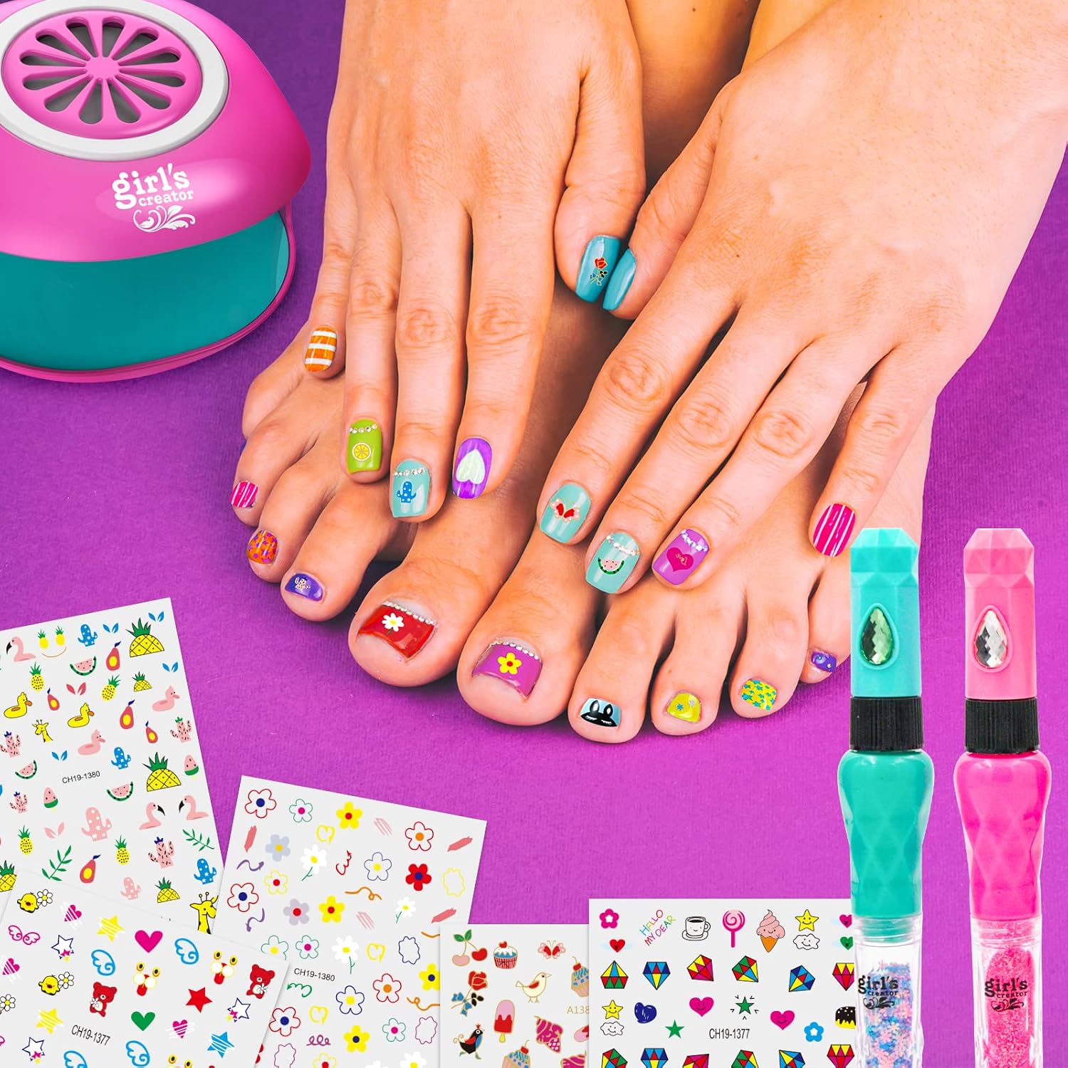 Amagoing Nail Art Studio for Girls, Nail Polish Kit for Kids Age 6-12 Year Old, 3 in 1 Nail Polish Pen, Nail Dryer, Fashion Stickers, Glitter, Decoration Supplies, Makeup Gift for Birthday, Girly Spa - Image 5