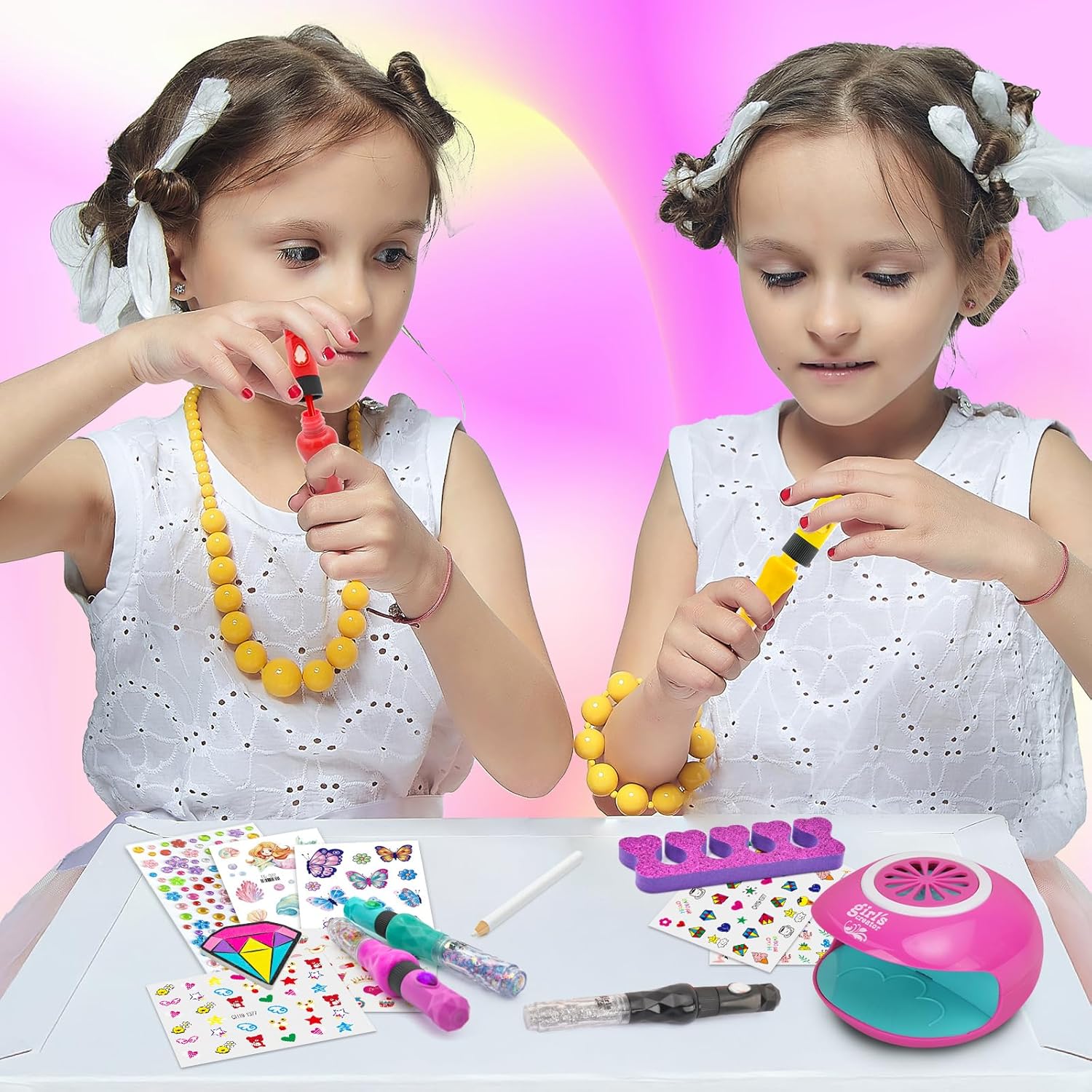 Amagoing Nail Art Studio for Girls, Nail Polish Kit for Kids Age 6-12 Year Old, 3 in 1 Nail Polish Pen, Nail Dryer, Fashion Stickers, Glitter, Decoration Supplies, Makeup Gift for Birthday, Girly Spa - Image 9