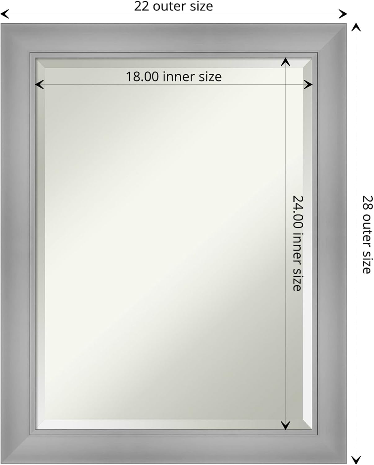 Amanti Art Silver Bathroom Mirror for Over Sink, 28x22 Flair Polished Nickel Rectangle Vanity Mirror, Medium Casual Frame, Hangs Horizonally and Vertically, Bathroom Wall Decor, Beveled Edge - Image 4