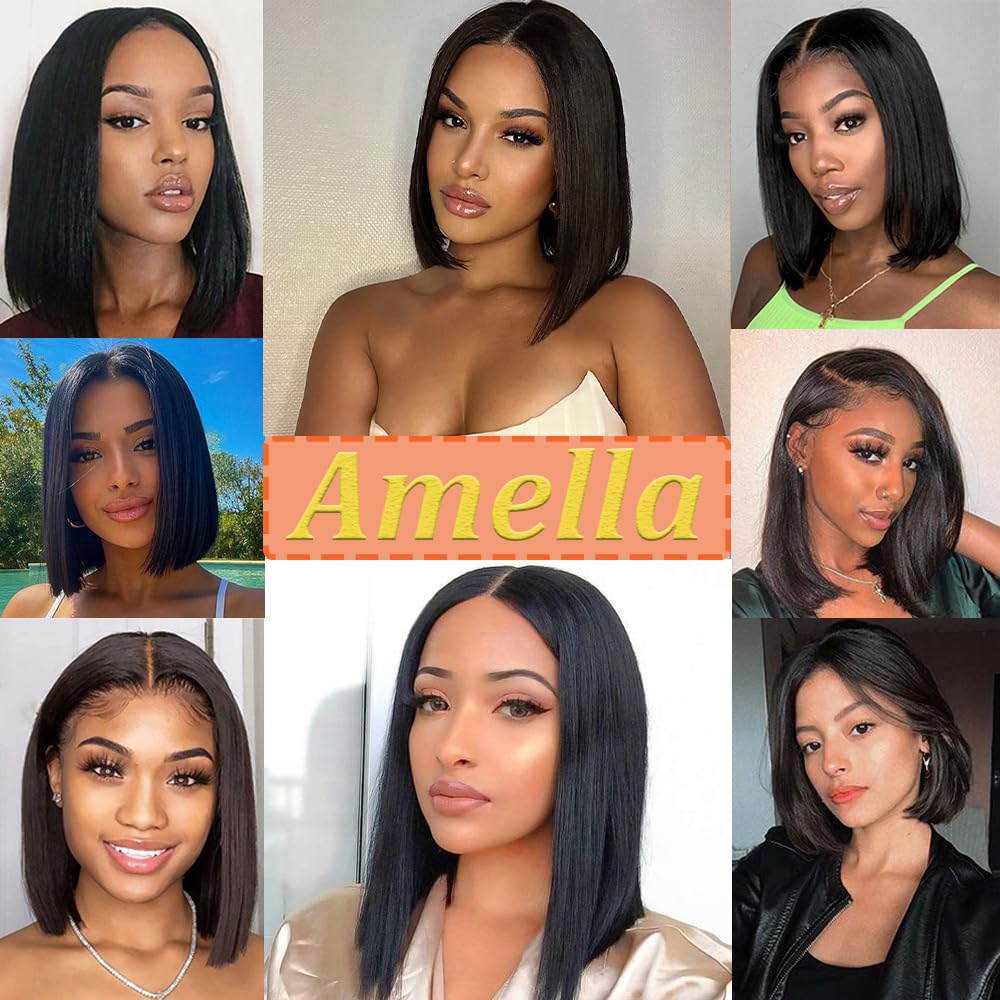 Amella Hair U Part Wig Human Hair Straight Bob Wigs For Black Women 10inch Brazilian Remy Hair Short Bob Human Hair Wigs Clip in U Part Wig Human Hair Extensions Natural Black Color - Image 7