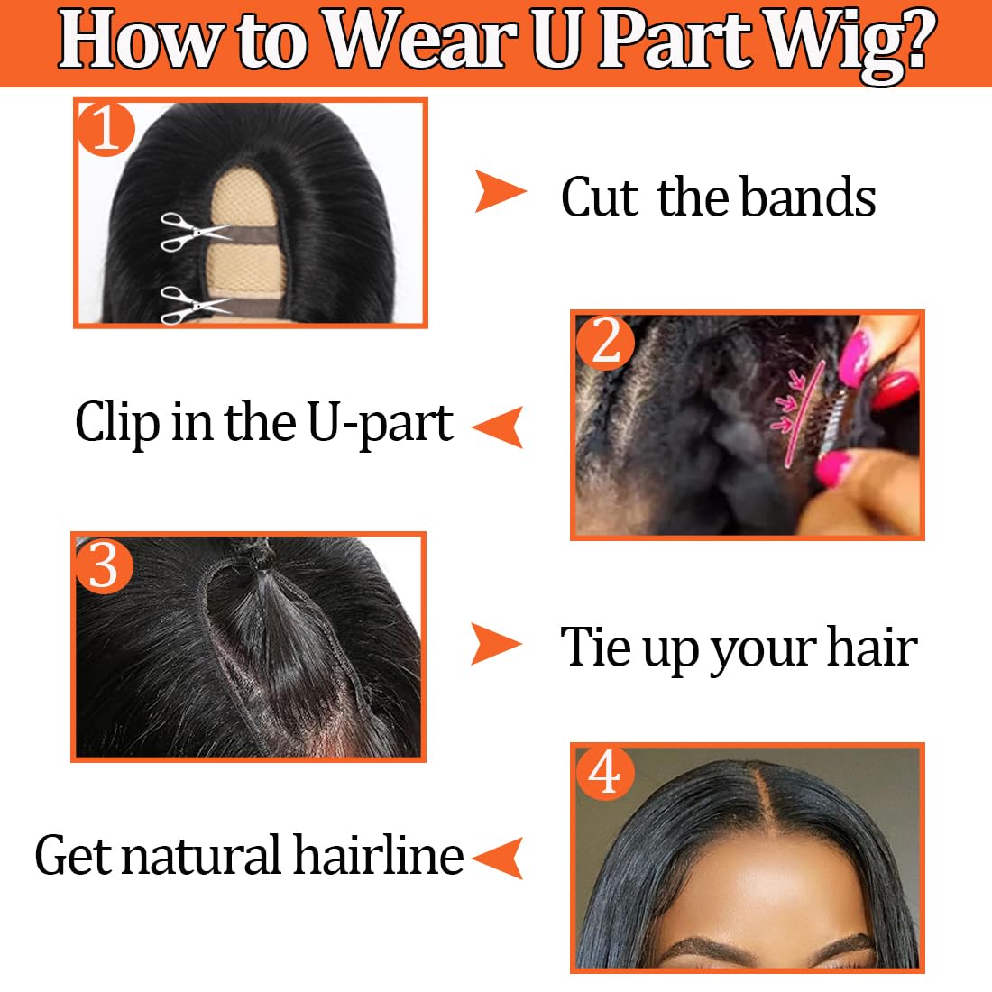 Amella Hair U Part Wig Human Hair Straight Bob Wigs For Black Women 10inch Brazilian Remy Hair Short Bob Human Hair Wigs Clip in U Part Wig Human Hair Extensions Natural Black Color - Image 4