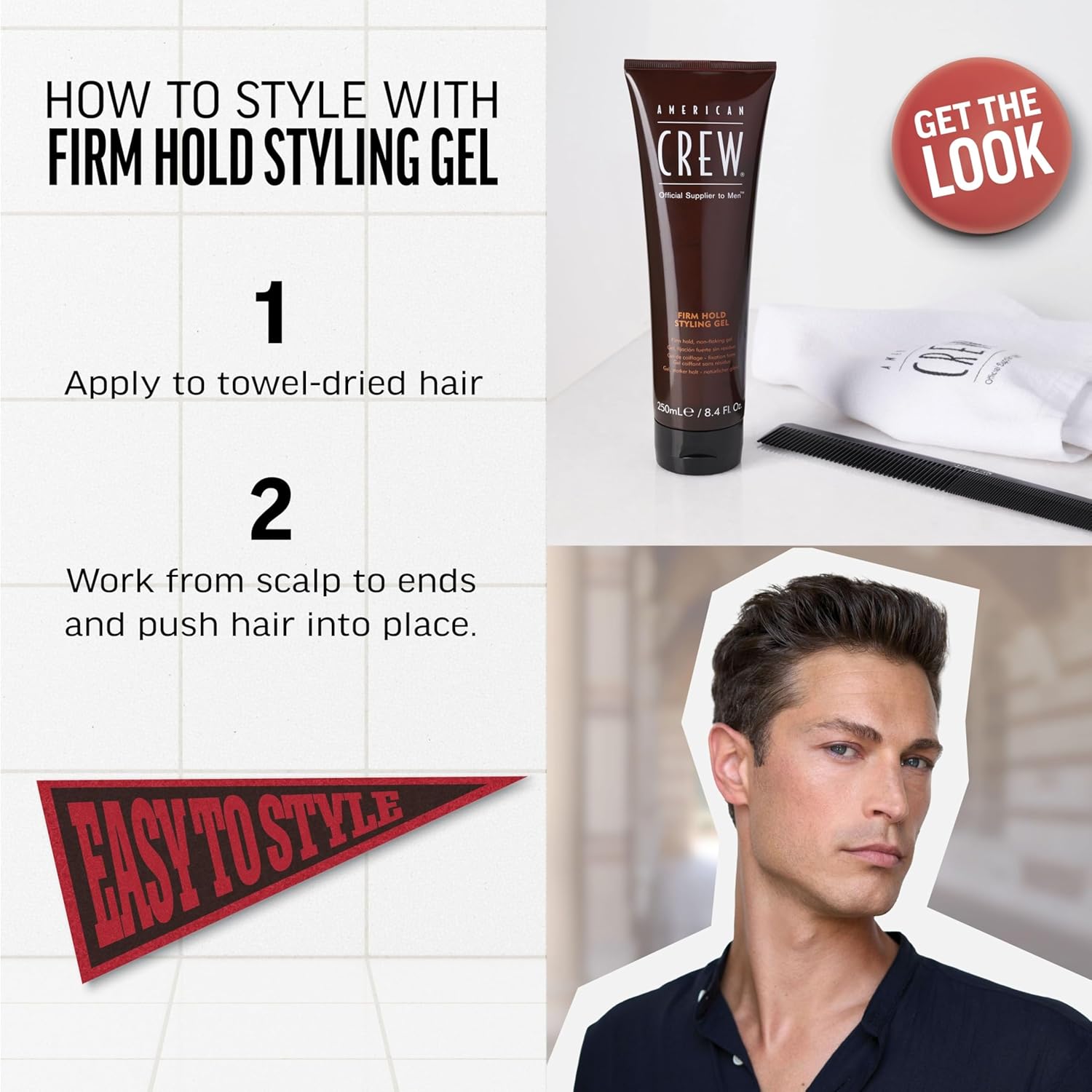 American Crew Men's Hair Styling Gel, Firm Hold, Non-Flaking, 3.3 fl oz - Image 3