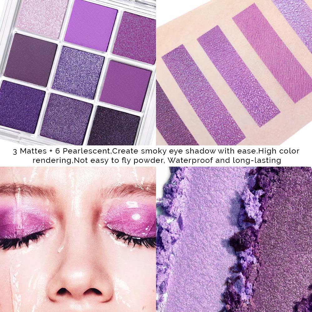 AMY'S DIARY Deep Light Purple Matte Shimmer Eye Shadow Palette Makeup,Eyeshadow Long Lasting Waterproof Cruelty-Free, 9 Blendable Shades in Smooth with Gorgeous Pearls for Girls (Purple palette) - Image 3