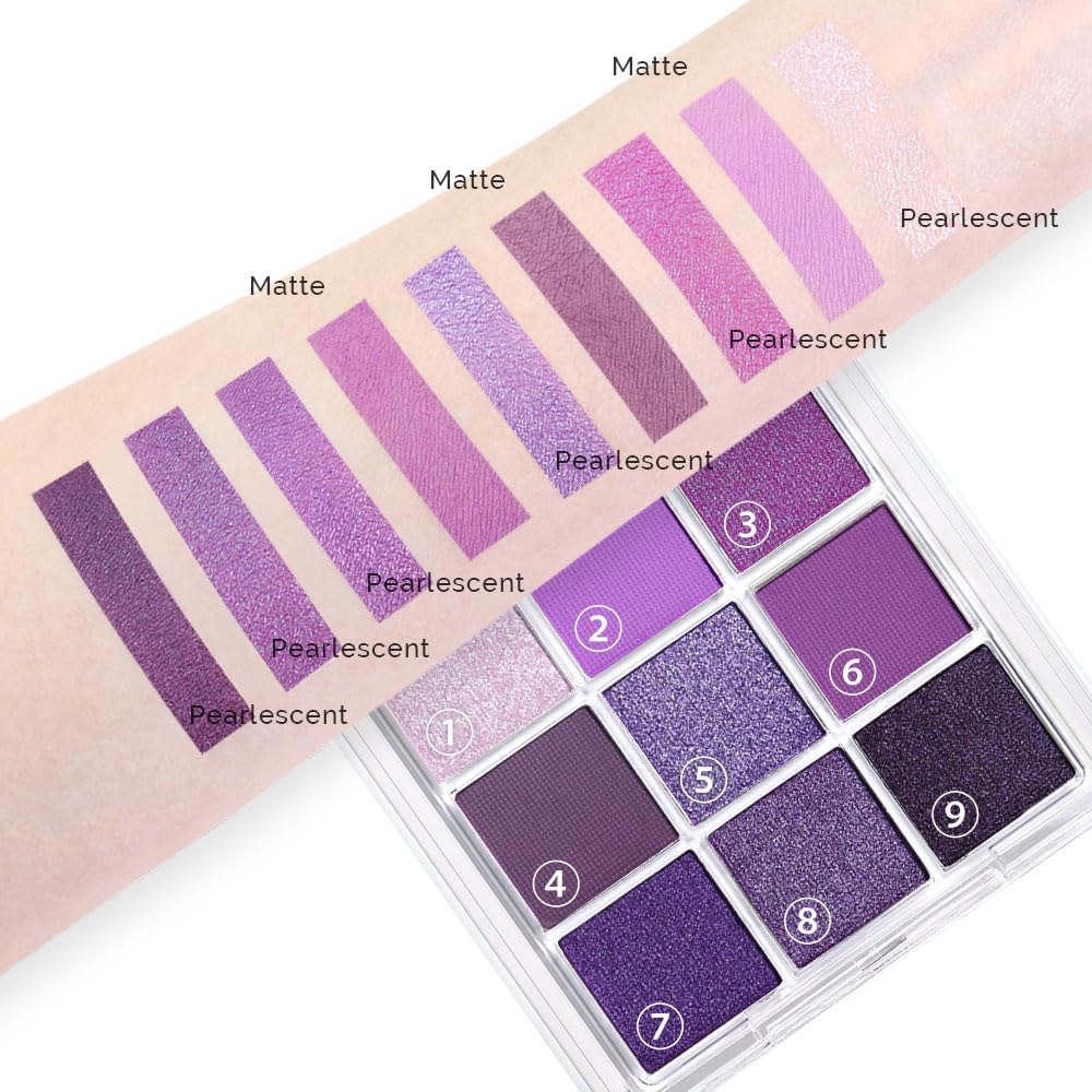 AMY'S DIARY Deep Light Purple Matte Shimmer Eye Shadow Palette Makeup,Eyeshadow Long Lasting Waterproof Cruelty-Free, 9 Blendable Shades in Smooth with Gorgeous Pearls for Girls (Purple palette) - Image 5