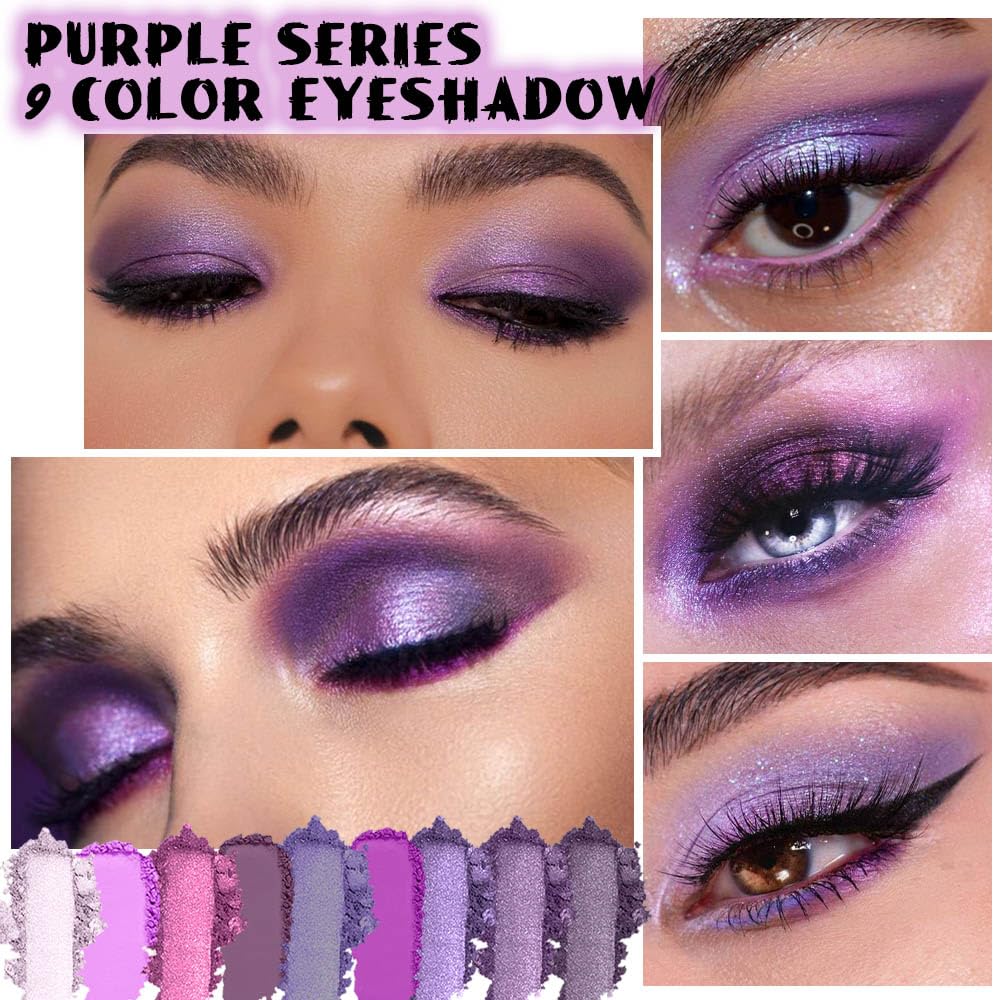 AMY'S DIARY Deep Light Purple Matte Shimmer Eye Shadow Palette Makeup,Eyeshadow Long Lasting Waterproof Cruelty-Free, 9 Blendable Shades in Smooth with Gorgeous Pearls for Girls (Purple palette) - Image 2