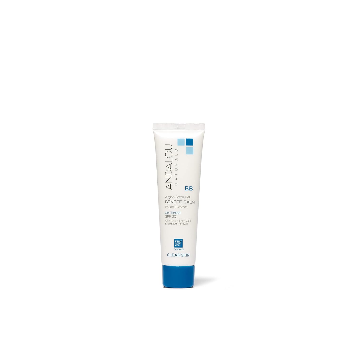 Andalou Naturals CLEAR SKIN Argan Stem Cell BB Benefit Balm, Un-Tinted SPF 30, 2-in-1 BB Cream & Face Sunscreen with Broad Spectrum Protection, Mineral Sunscreen for Oily Skin, 2 Fl Oz