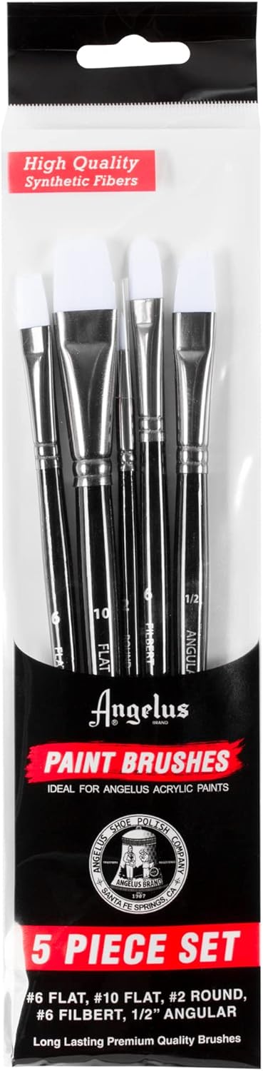 Angelus Paint Brush Set Round Flat Angular Artist Acrylic Paint Brush Set Shoe paint Brush set (5 pcs) - Image 6