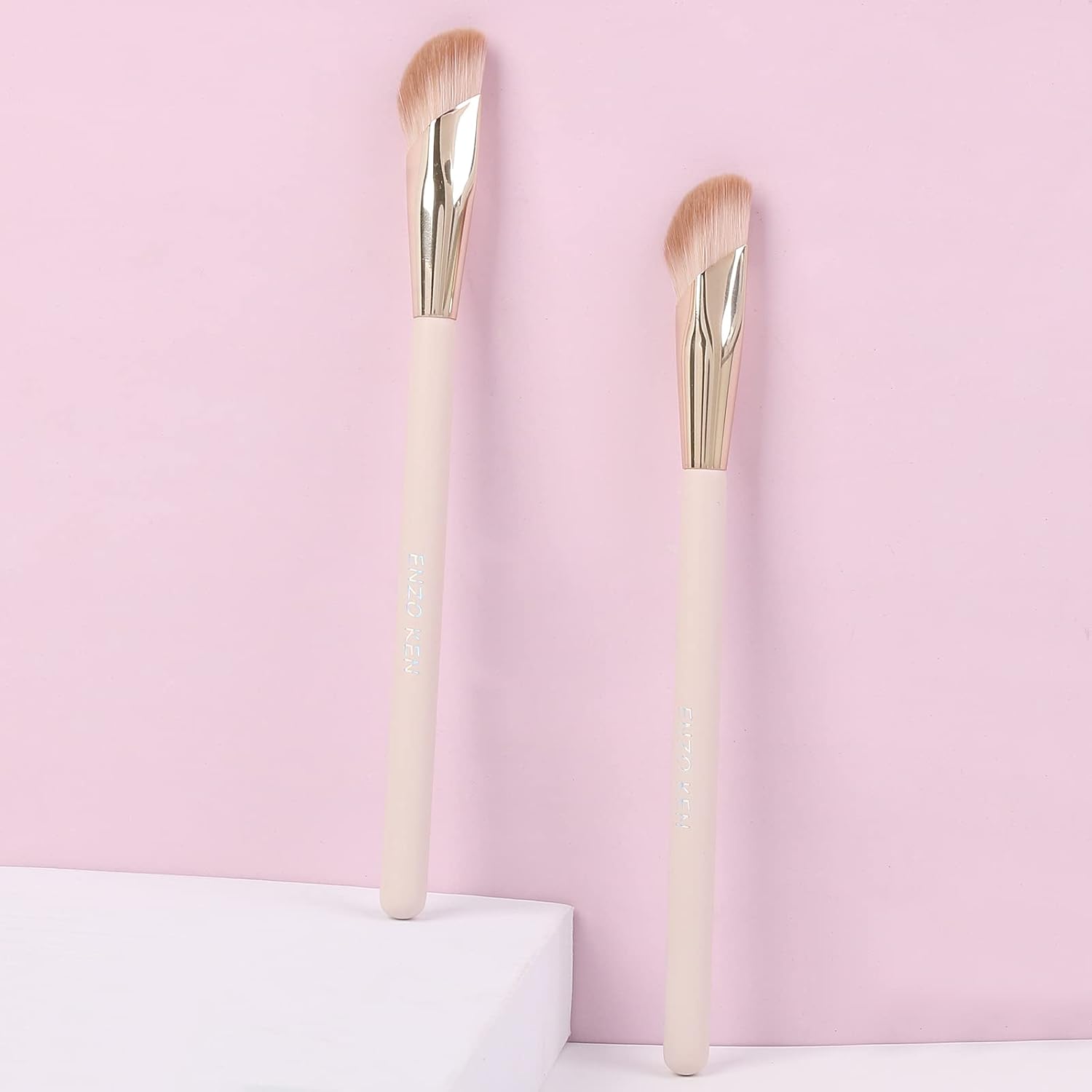 Angled Concealer Brush Under Eye, Concealer Brush, Nose Contour Brush, Small Concealer Brushes, Under Eye Makeup Brushes, Under Eye Brush, Concealer Makeup Brushes. Pink and Gold 11M - Image 9