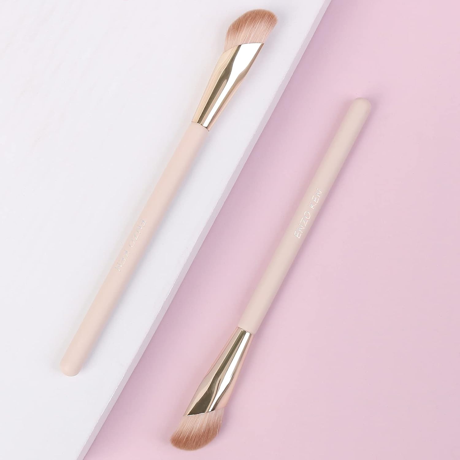 Angled Concealer Brush Under Eye, Concealer Brush, Nose Contour Brush, Small Concealer Brushes, Under Eye Makeup Brushes, Under Eye Brush, Concealer Makeup Brushes. Pink and Gold 11M - Image 8