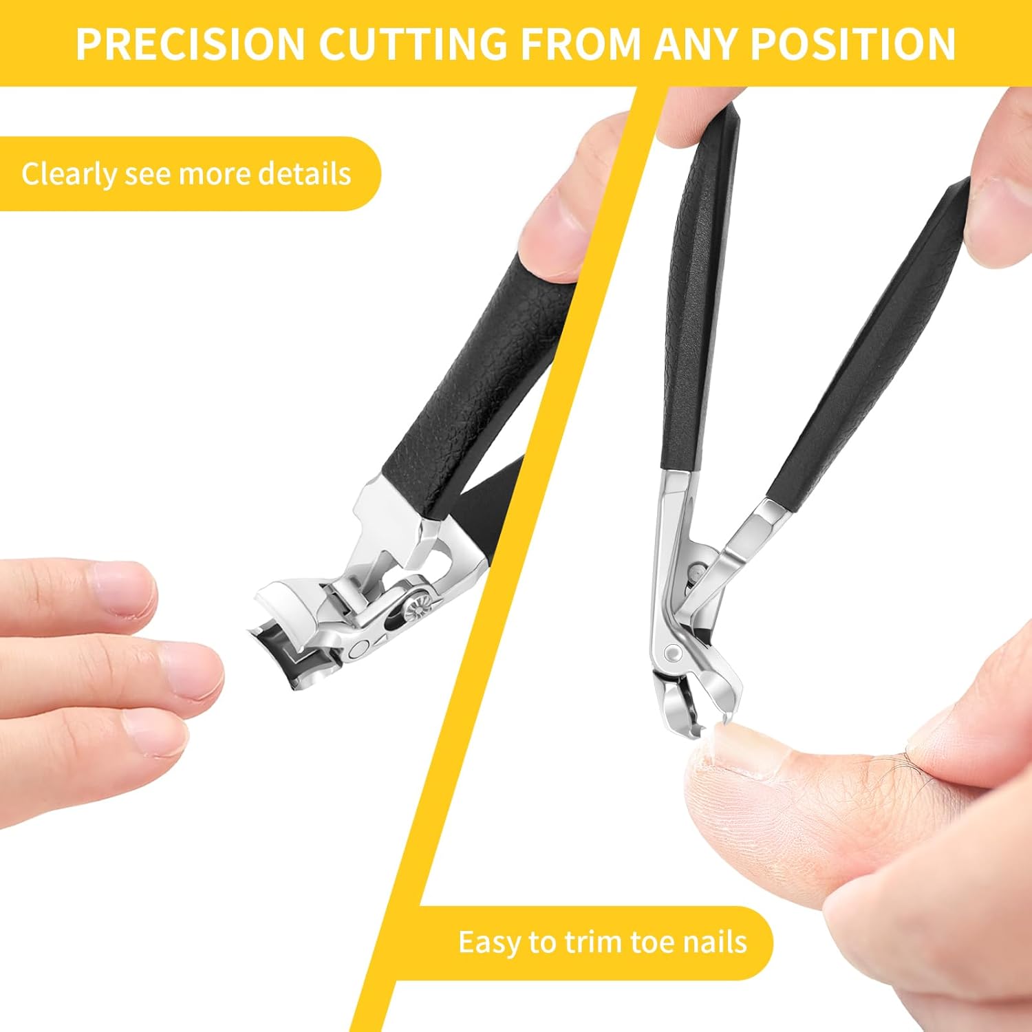 Angled Head Nail Clippers for Seniors Thick Toenails, Ergonomic Wide Jaw Large Toenail Clippers for Men Women, Ultra-Sharp and Durable Fingernail Clipper Cutter with Catcher, Black Long Handle - Image 4
