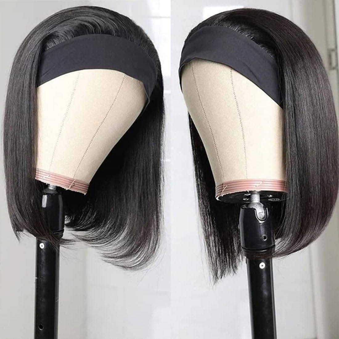 Annora Headband Bob Wig Human Hair Short Straight Headband Bob Wigs Human Hair for Black Women Wear and Go Glueles Wigs 150% Density None Lace Brazilian Virgin Hair 8 Inch - Image 4