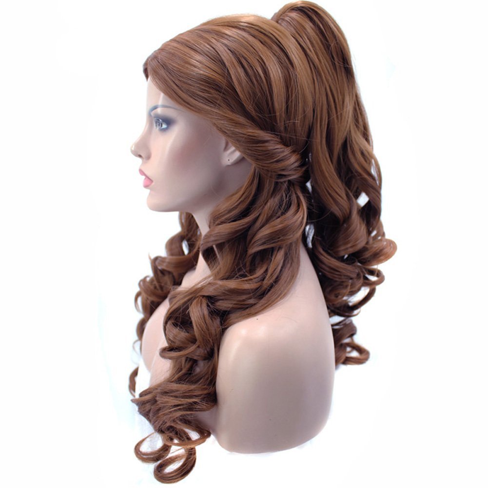 ANOGOL Hair Cap+Women Ponytail Wigs Curly Auburn Brown Cosplay Costume Wig for Halloween Costume Cosplay Wig, Curly Brown Wig Peluca De Princesa Brown Ponytail Wig For Halloween Party - Image 2