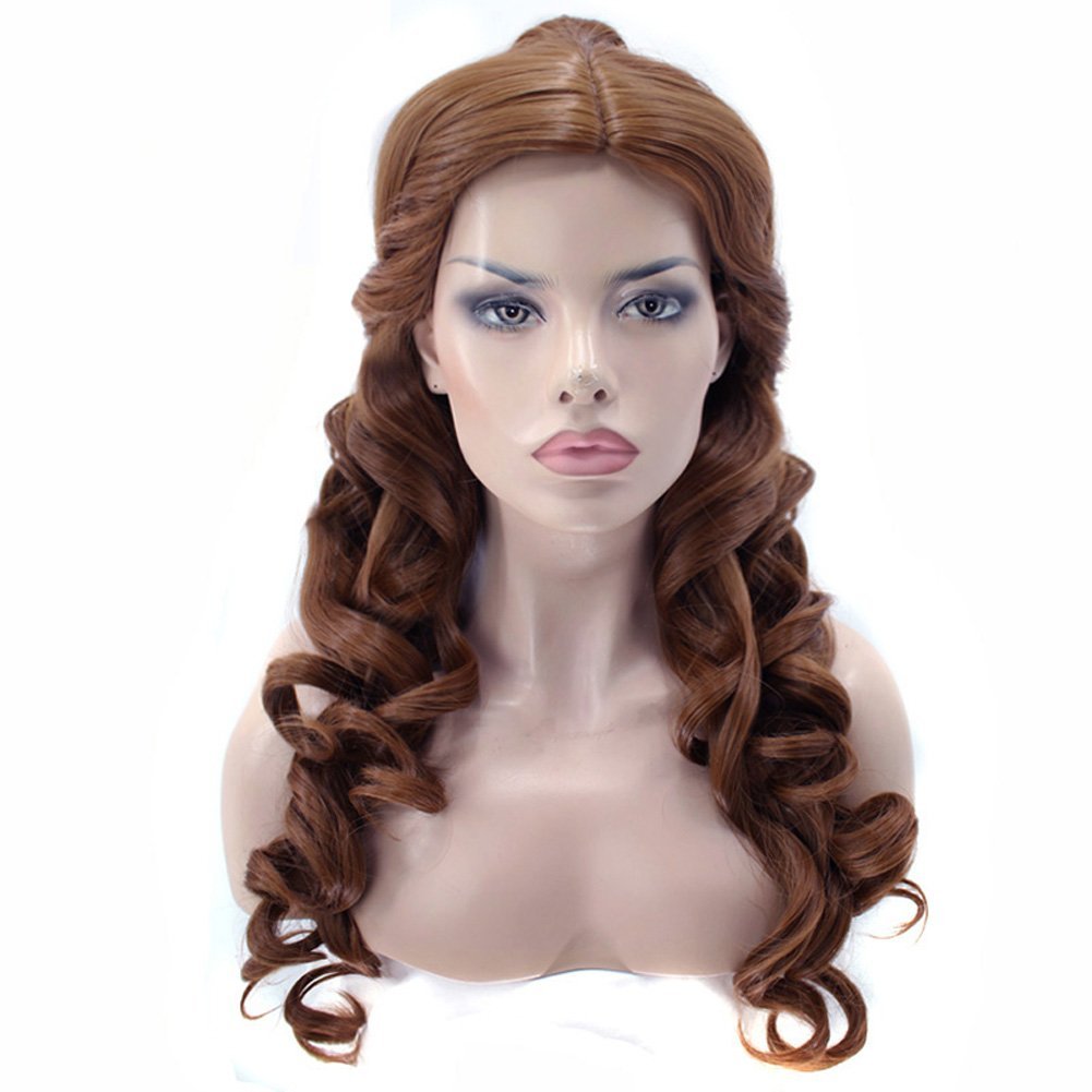 ANOGOL Hair Cap+Women Ponytail Wigs Curly Auburn Brown Cosplay Costume Wig for Halloween Costume Cosplay Wig, Curly Brown Wig Peluca De Princesa Brown Ponytail Wig For Halloween Party - Image 3