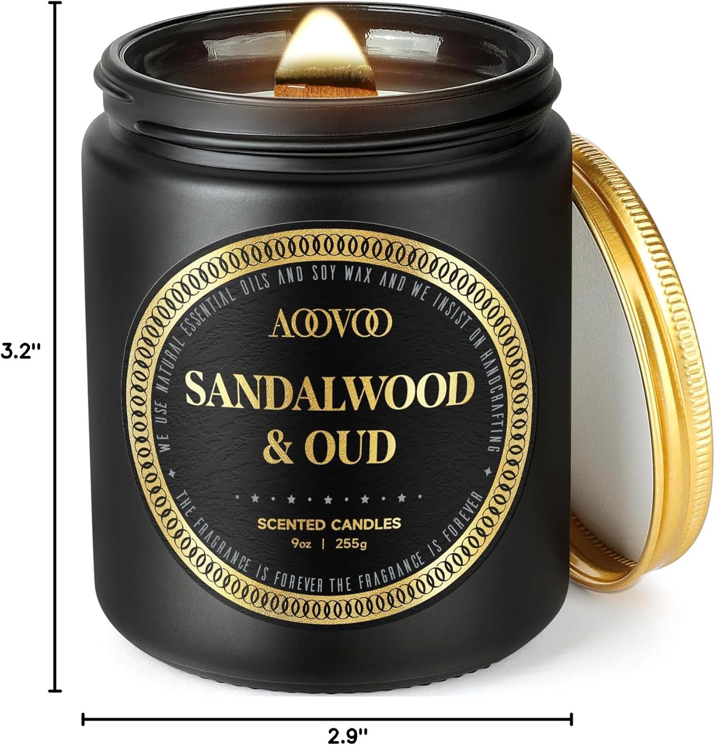 AOOVOO Scented Candles for Men - Oud & Sandalwood Candles for Home Scented | Crackling Wood Wick Soy Candles | Strong Fragranced Masculine Black Candle Gift for Women & Men, 9oz - Image 9
