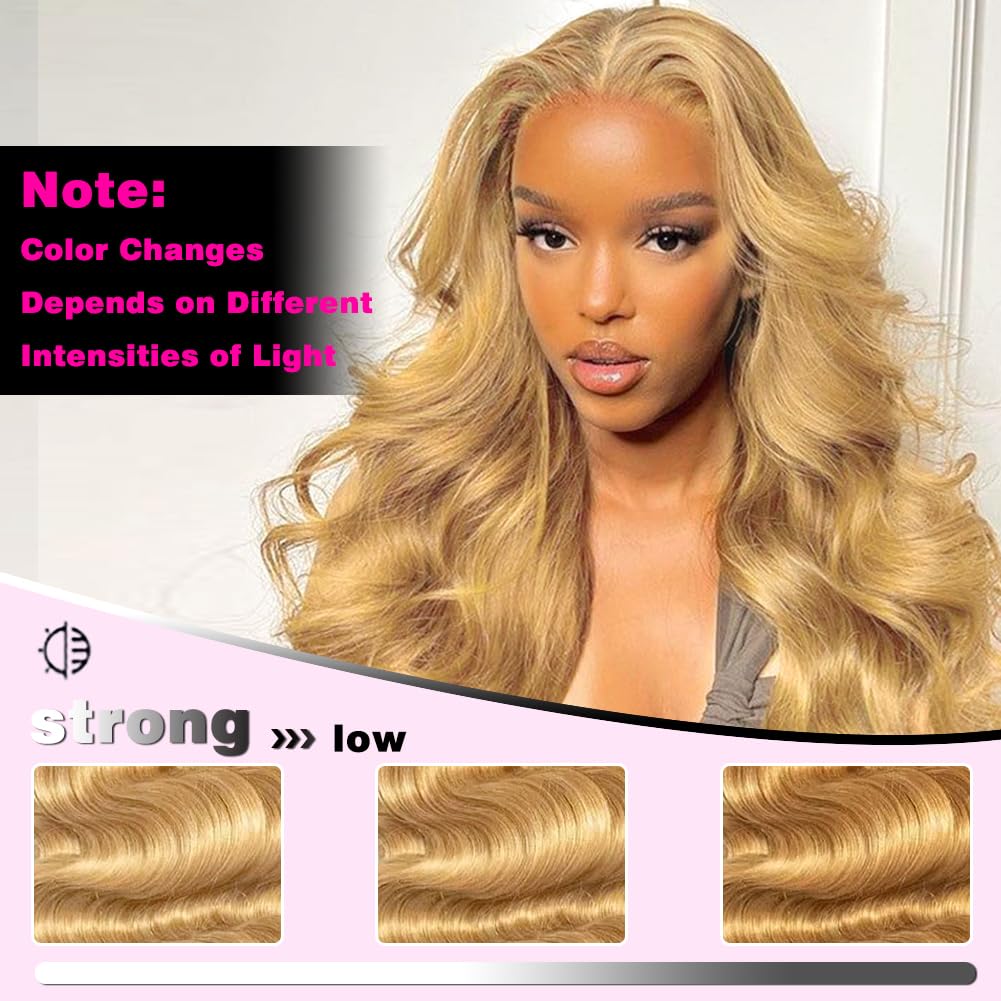 Aopusi Honey Blonde Human Hair Bundles #27 Colored Body Wave Brazilian Remy Human Hair Weft Blonde Hair 3 Bundles Blonde Body Wave Bundles(18 20 22 Inch) - Image 5