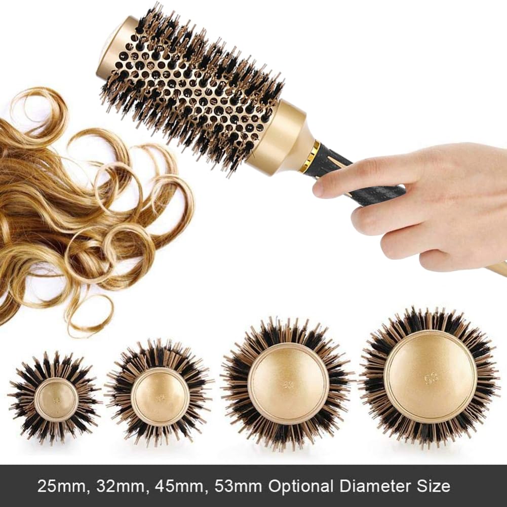 Aozzy Hair Brush, Round Brush Set for Blow Drying - Professional Boar Bristle Hair Styling Brush, Nanothermic-Ion Technology, Vented Ceramic Barrel, for Women - 4 Size Options, Golden - Image 6