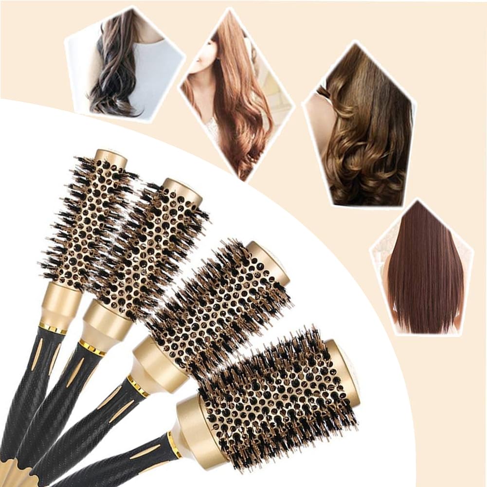 Aozzy Hair Brush, Round Brush Set for Blow Drying - Professional Boar Bristle Hair Styling Brush, Nanothermic-Ion Technology, Vented Ceramic Barrel, for Women - 4 Size Options, Golden - Image 5