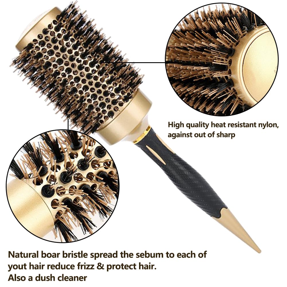 Aozzy Hair Brush, Round Brush Set for Blow Drying - Professional Boar Bristle Hair Styling Brush, Nanothermic-Ion Technology, Vented Ceramic Barrel, for Women - 4 Size Options, Golden - Image 3