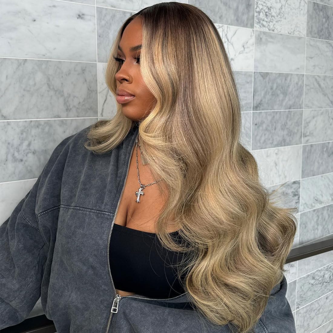 Ombre Highlight Ash Blonde Lace Front Wigs Human Hair 180% Density Ash Blonde Body Wave HD Lace Frontal Wigs for Women 13x4 Balayage Glueless Highlight Lace Front Wigs Human Hair Pre Plucked 24 Inch