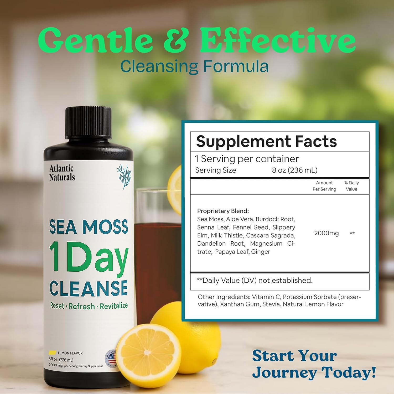 Atlantic Naturals - 1 Day Colon Cleanse Full Body Detox Drink - Sea Moss Supplement for Women & Men, Gut Health, Kidney & Liver Immune Energy Enhancer Gut Cleanse - Lemon Flavor Juice, 8 fl oz - Image 3