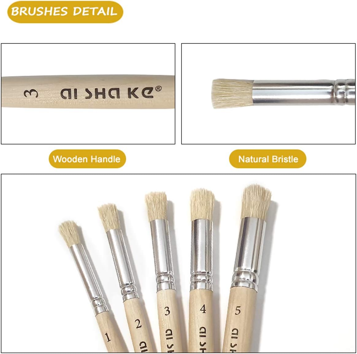 Auhoahsil Stencil Brushes Set, 5 Pcs Natural Bristle Wooden Handle Template Brushes for Wood Wall Model House Painting, Stencil Projects, Card Making, DIY, Crafts and Acrylic Oil Watercolor Painting - Image 4