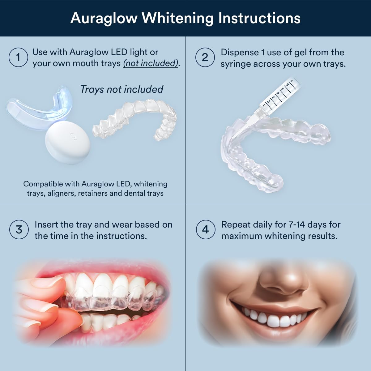 Auraglow 16% Overnight Teeth Whitening Gel Syringe Refills, 16% Carbamide Peroxide, Overnight Teeth Whitening Gel, 30 Whitening Treatments, (3) 5mL Whitening Gel Syringes, Contains Potassium Nitrate - Image 5