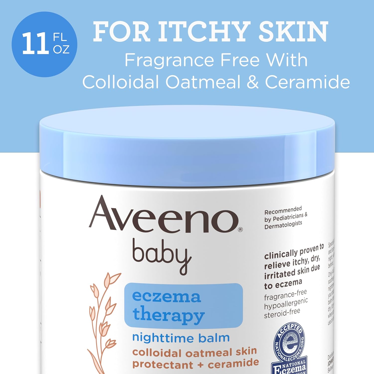 Aveeno Baby Eczema Therapy Nighttime Moisturizing Body Balm, Soothes & Relieves Dry, Itchy Skin from Eczema, HSA/FSA Eligible, Hypoallergenic, Fragrance- & Steroid-Free, 11 oz - Image 3