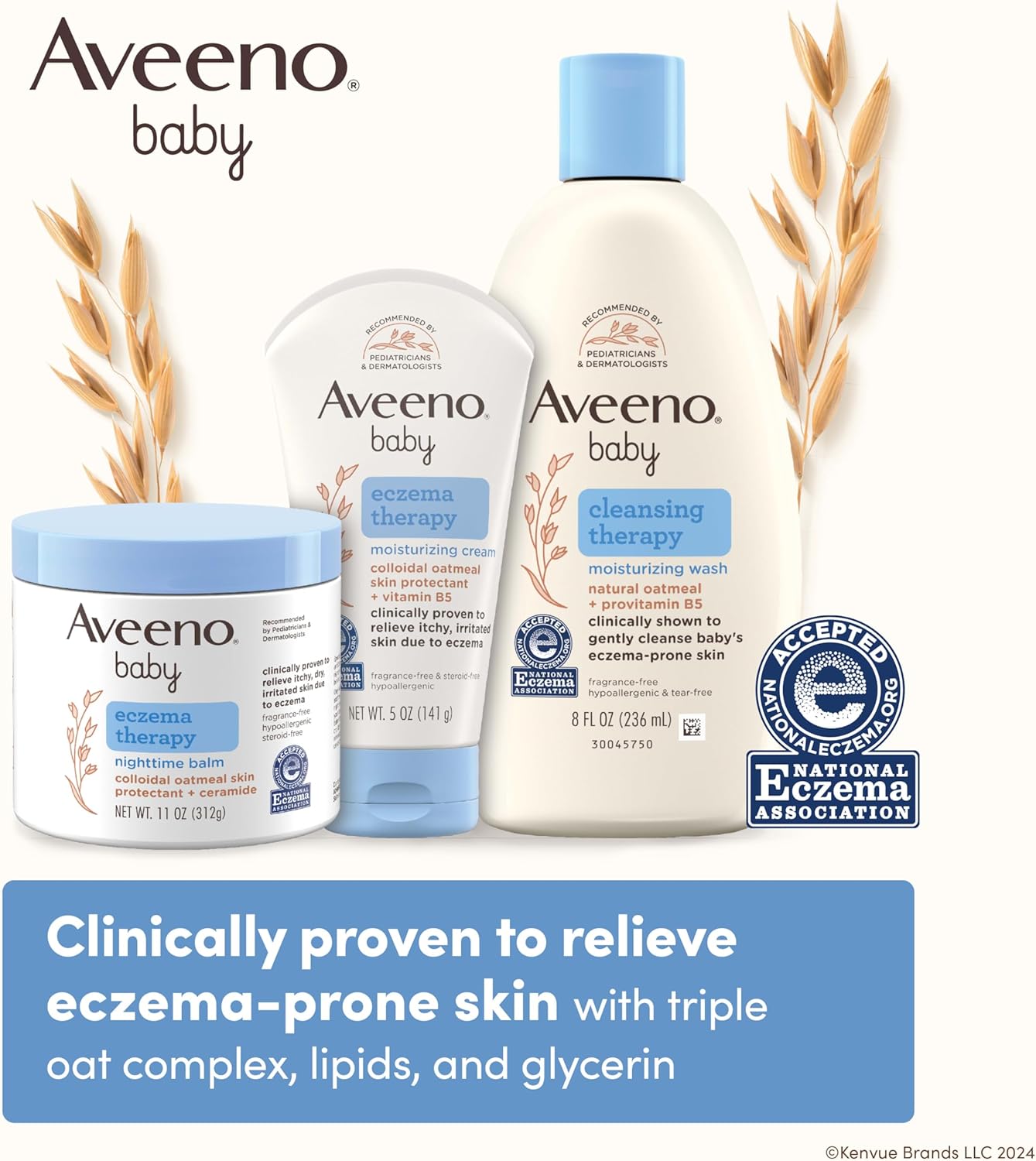 Aveeno Baby Eczema Therapy Nighttime Moisturizing Body Balm, Soothes & Relieves Dry, Itchy Skin from Eczema, HSA/FSA Eligible, Hypoallergenic, Fragrance- & Steroid-Free, 11 oz - Image 2