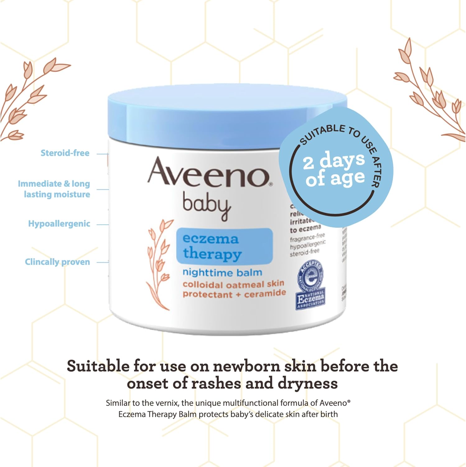 Aveeno Baby Eczema Therapy Nighttime Moisturizing Body Balm, Soothes & Relieves Dry, Itchy Skin from Eczema, HSA/FSA Eligible, Hypoallergenic, Fragrance- & Steroid-Free, 11 oz - Image 6