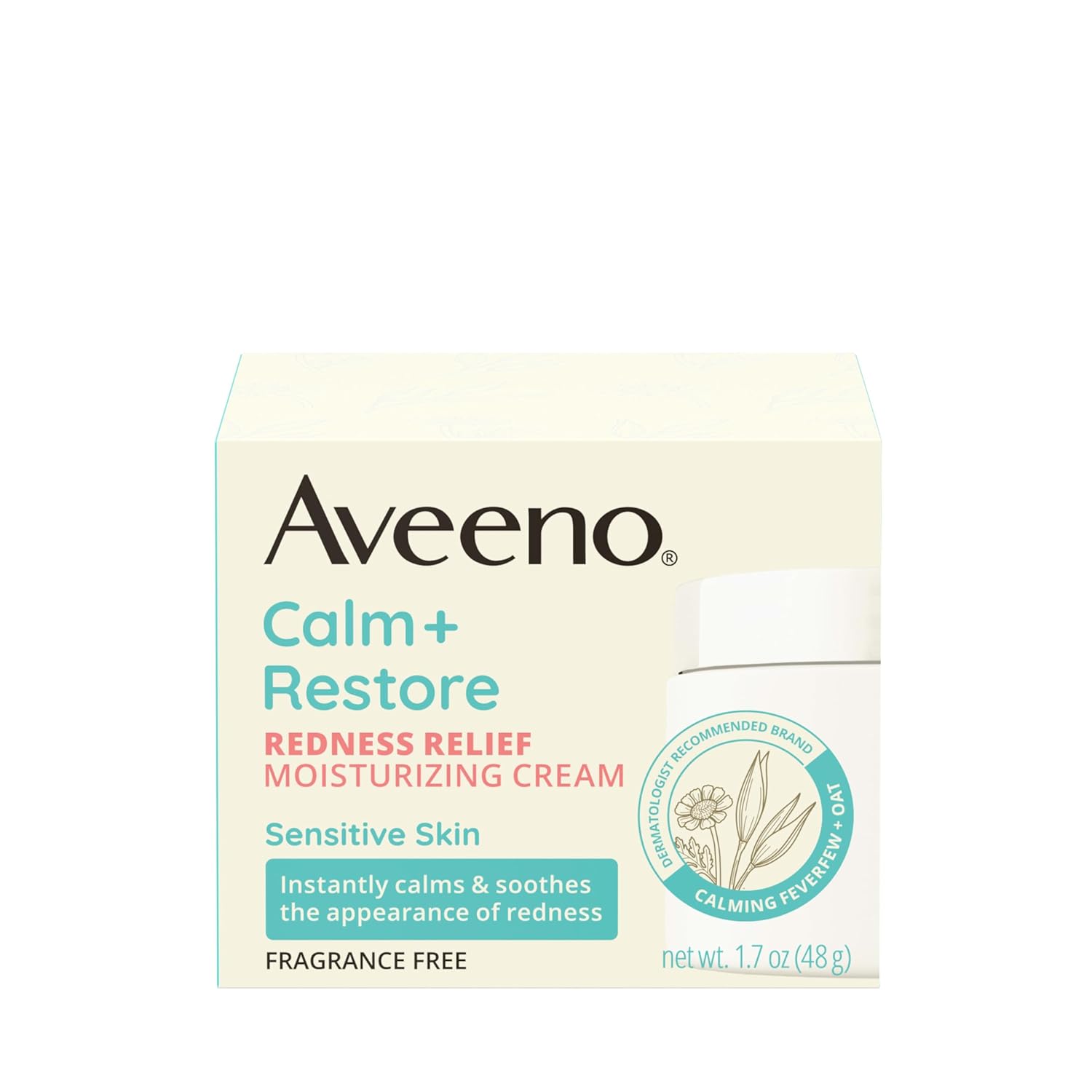 Aveeno Calm + Restore Facial Cream for Redness Relief, Soothing Face Moisturizer for Sensitive Skin, Hypoallergenic Formula, Fragrance-Free, 1.7 OZ - Image 7