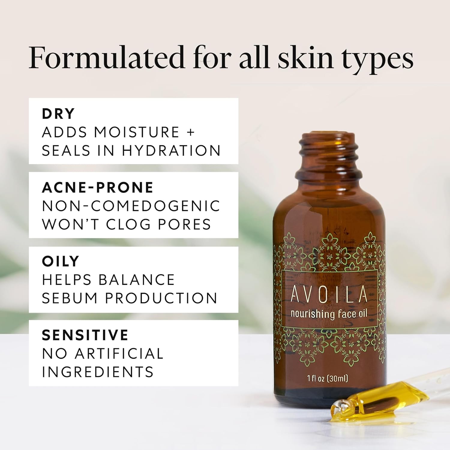 AVOILA Organic Face Oil Moisturizer for Dry, Aging, Sensitive, Acne Prone Skin l Restoring, Balancing l Vegan l Rosehip Oil + Sea Buckthorn Oil + Vitamin E + Grapeseed Oil + Avocado Oil l Gua Sha - Image 4