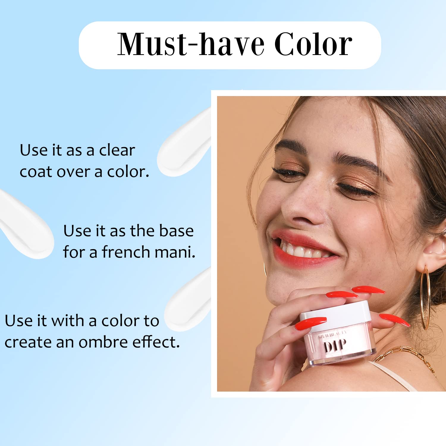 AZUREBEAUTY Clear Dip Powder for Nails, Essential Transparent Dipping Build Powder Crystal French Art Starter Manicure Beginner DIY Salon Home Gift, 1 Oz/28g - Image 5