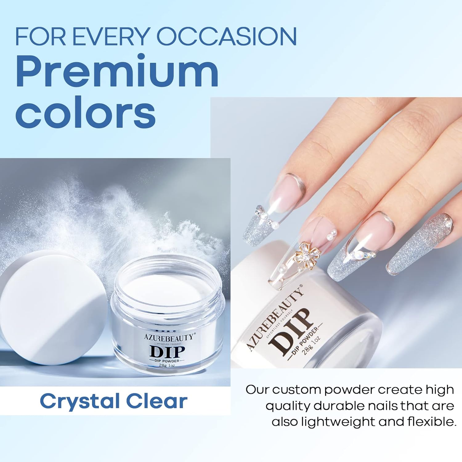 AZUREBEAUTY Clear Dip Powder for Nails, Essential Transparent Dipping Build Powder Crystal French Art Starter Manicure Beginner DIY Salon Home Gift, 1 Oz/28g - Image 3