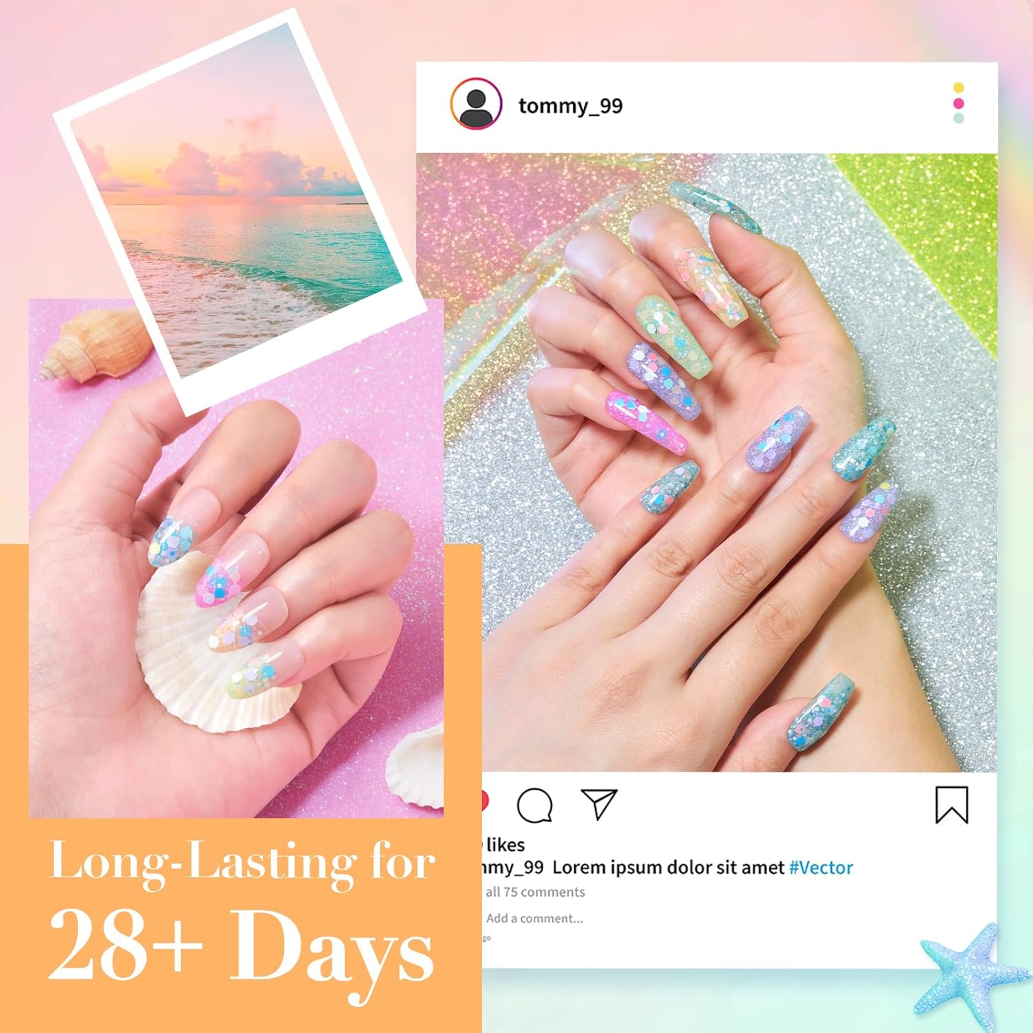AZUREBEAUTY Dip Powder Nail Set, 6 Colors Pink Purple Green Glitter Cheese Colors Natural Dipping Powder Starter Spring Kit, French Nail Art Manicure DIY Salon, No Need Nail Lamp Cured - Image 3