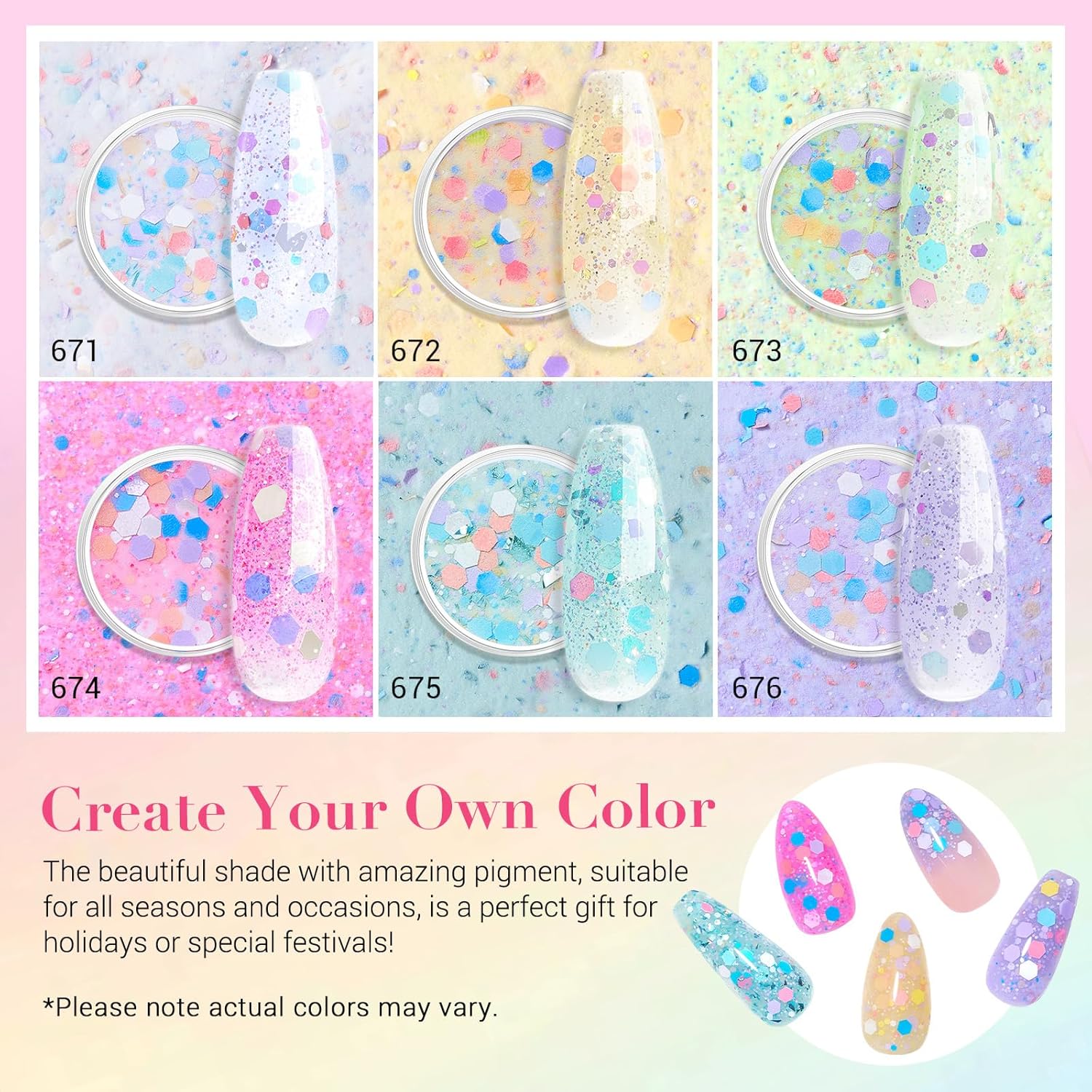 AZUREBEAUTY Dip Powder Nail Set, 6 Colors Pink Purple Green Glitter Cheese Colors Natural Dipping Powder Starter Spring Kit, French Nail Art Manicure DIY Salon, No Need Nail Lamp Cured - Image 2