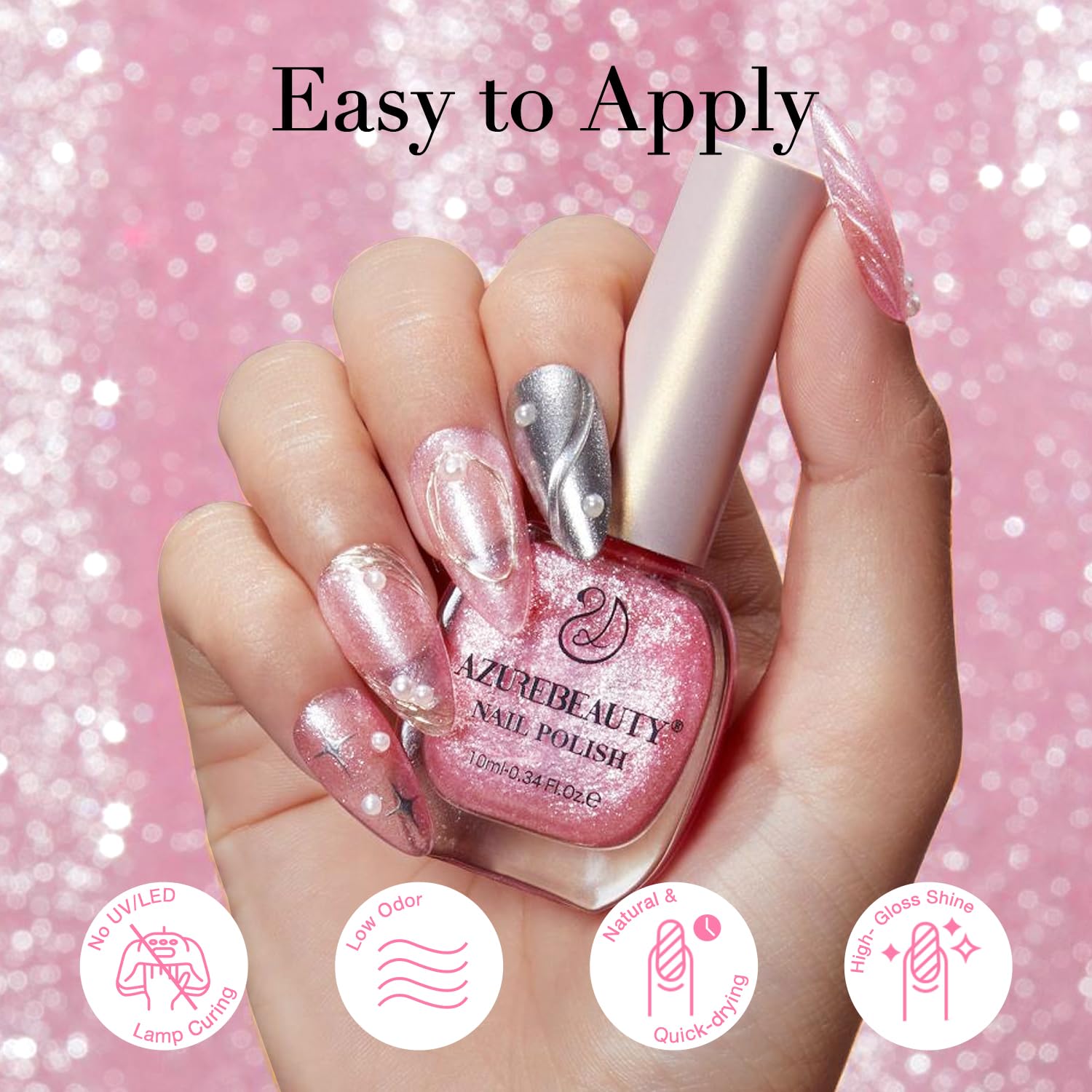 AZUREBEAUTY Glitter Pink Nail Polish Quick Dry Natural Infinite Shine Nail Lacquer Fingernail Polish Strengthening Treatment Kit Salon-Quality for Women 10ml - Image 5